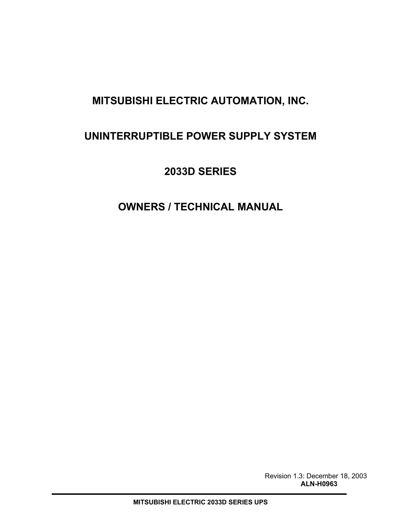 Mitsubishi 2033D SERIES Power Supply User Manual