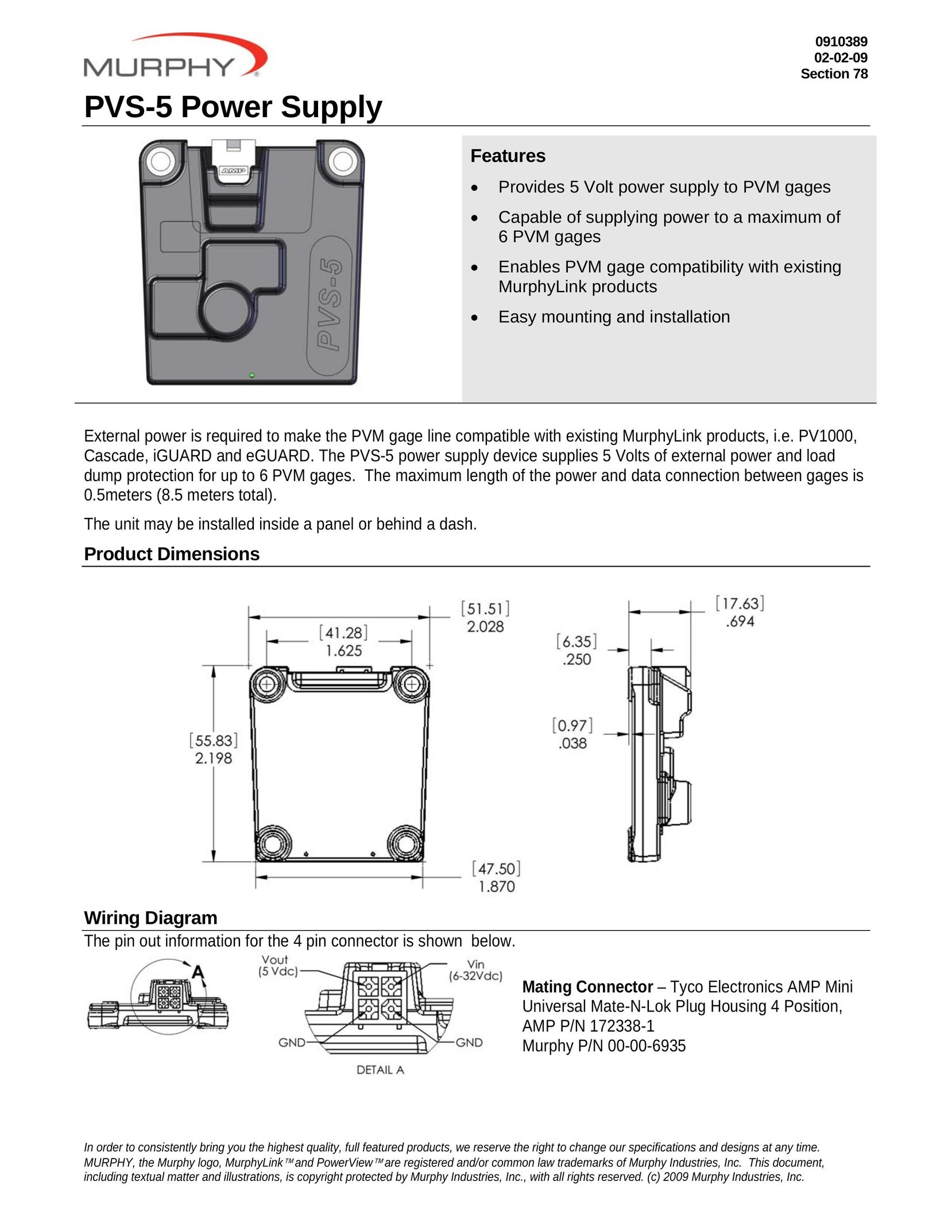 Murphy PVS-5 Power Supply User Manual