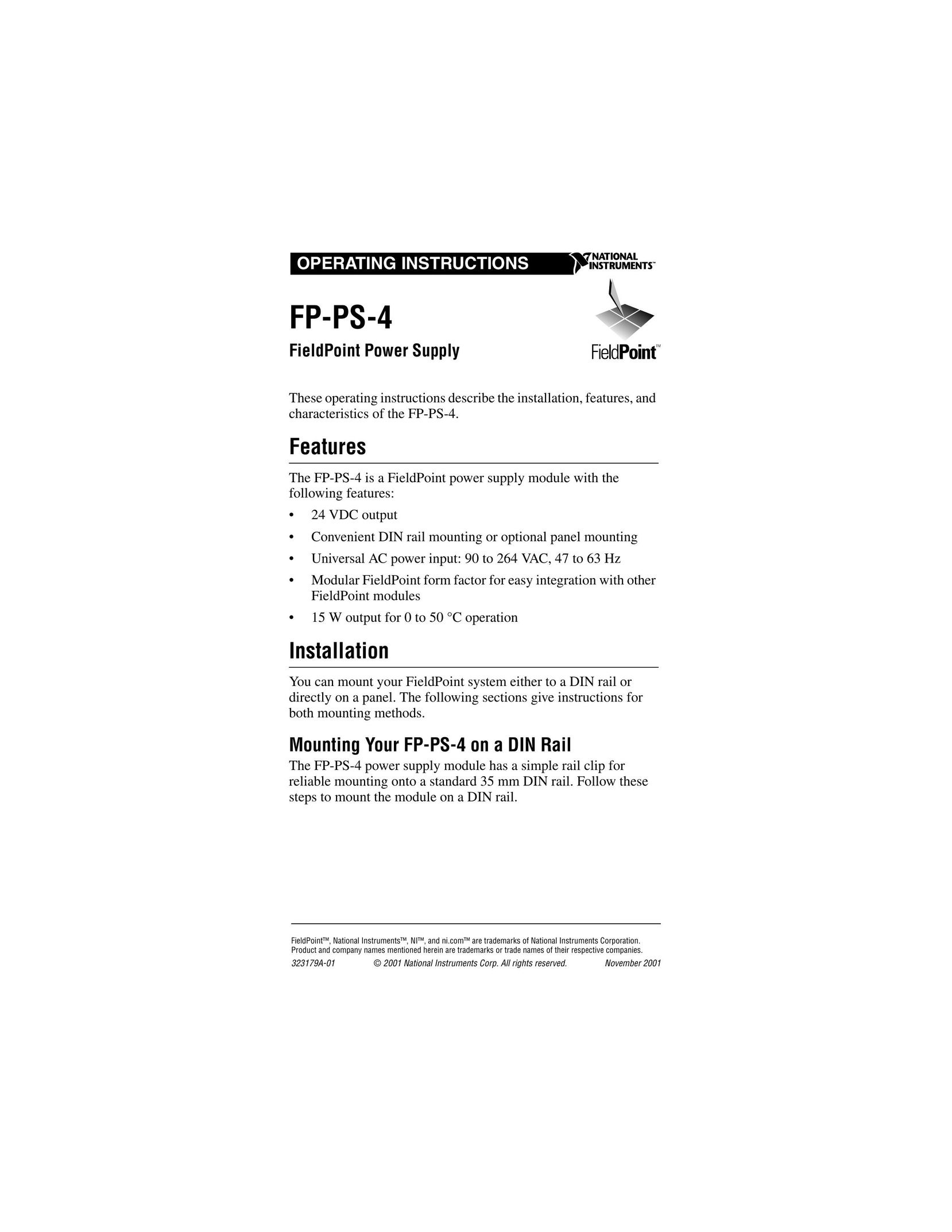 National Instruments FP-PS-4 Power Supply User Manual