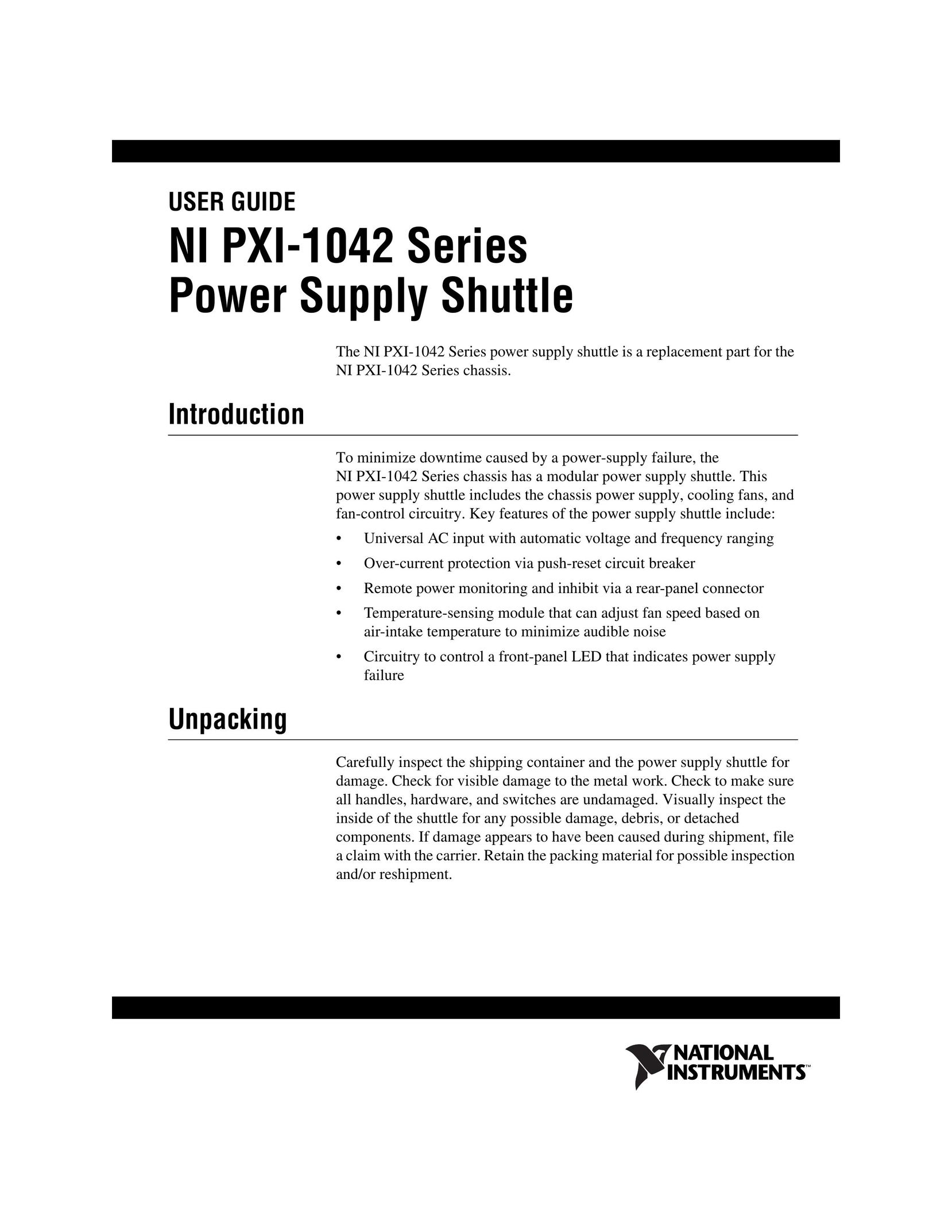 National Instruments NI PXI-1042 Series Power Supply User Manual