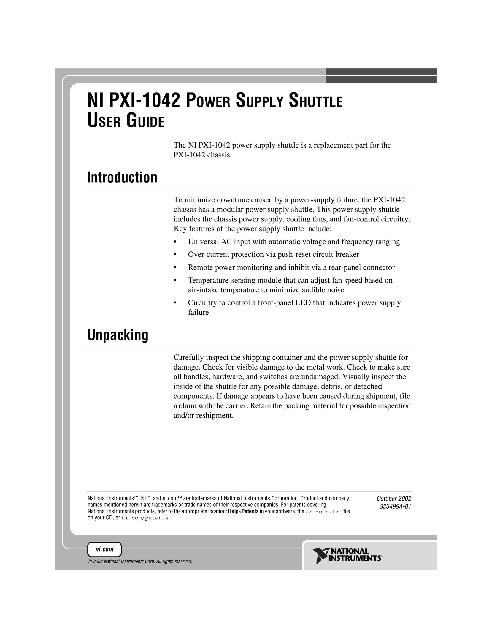 National Instruments PXI-1042 Power Supply User Manual