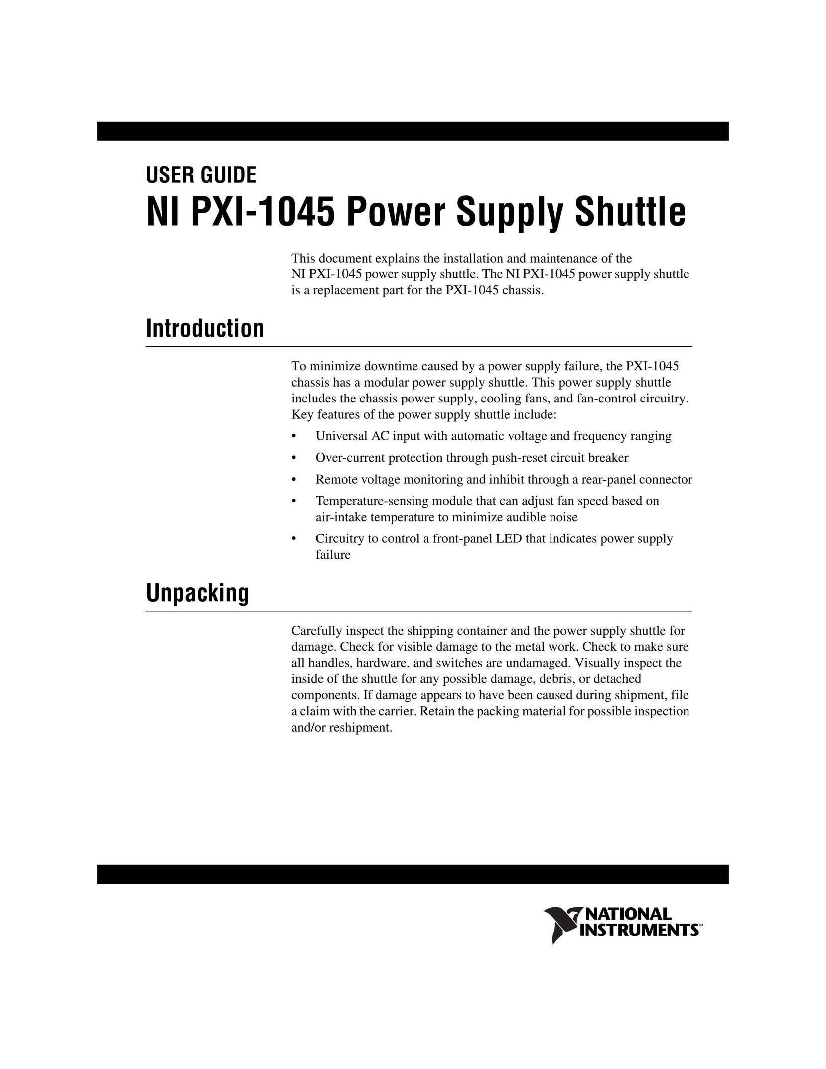 National Instruments PXI-1045 Power Supply User Manual