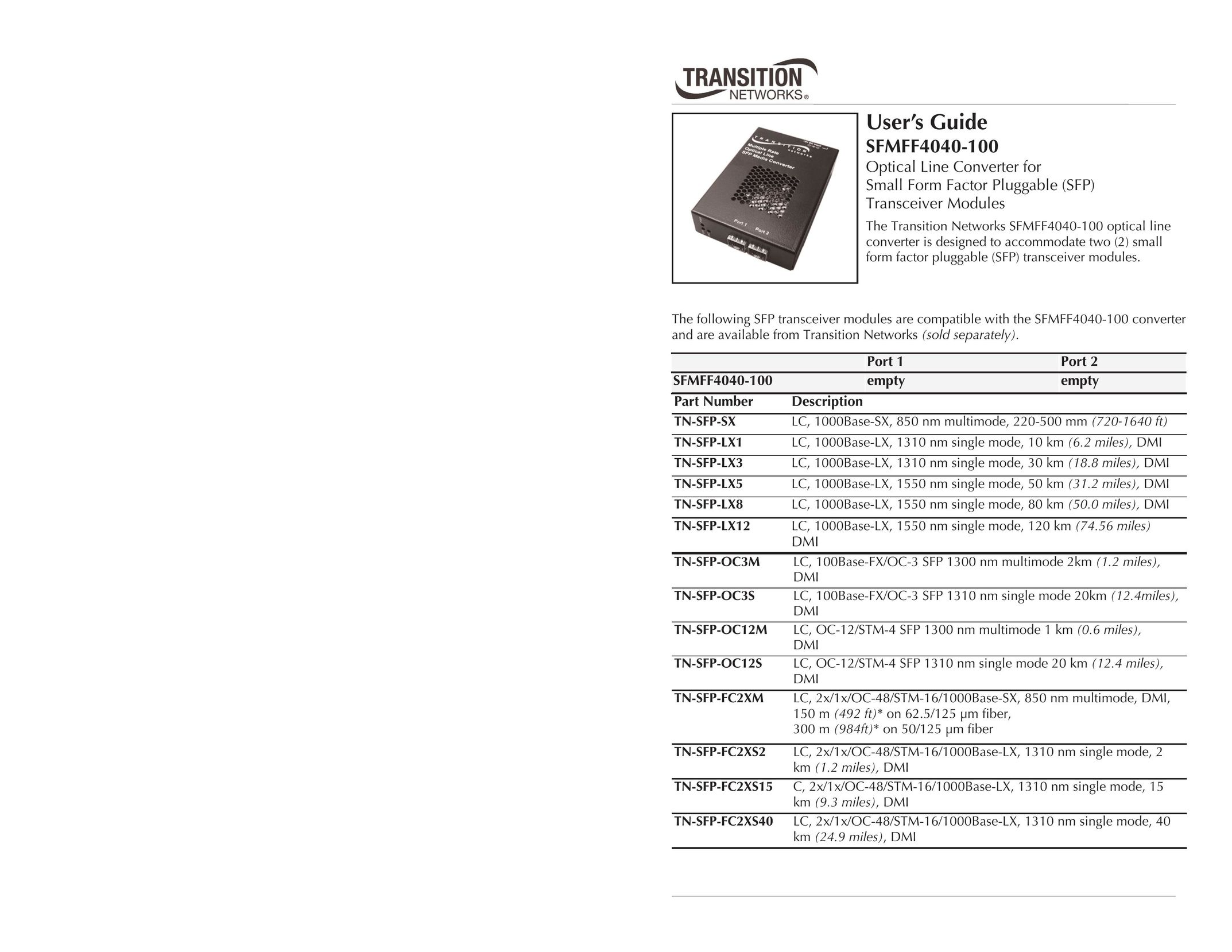 Network Instruments SFMFF4040-100 Power Supply User Manual