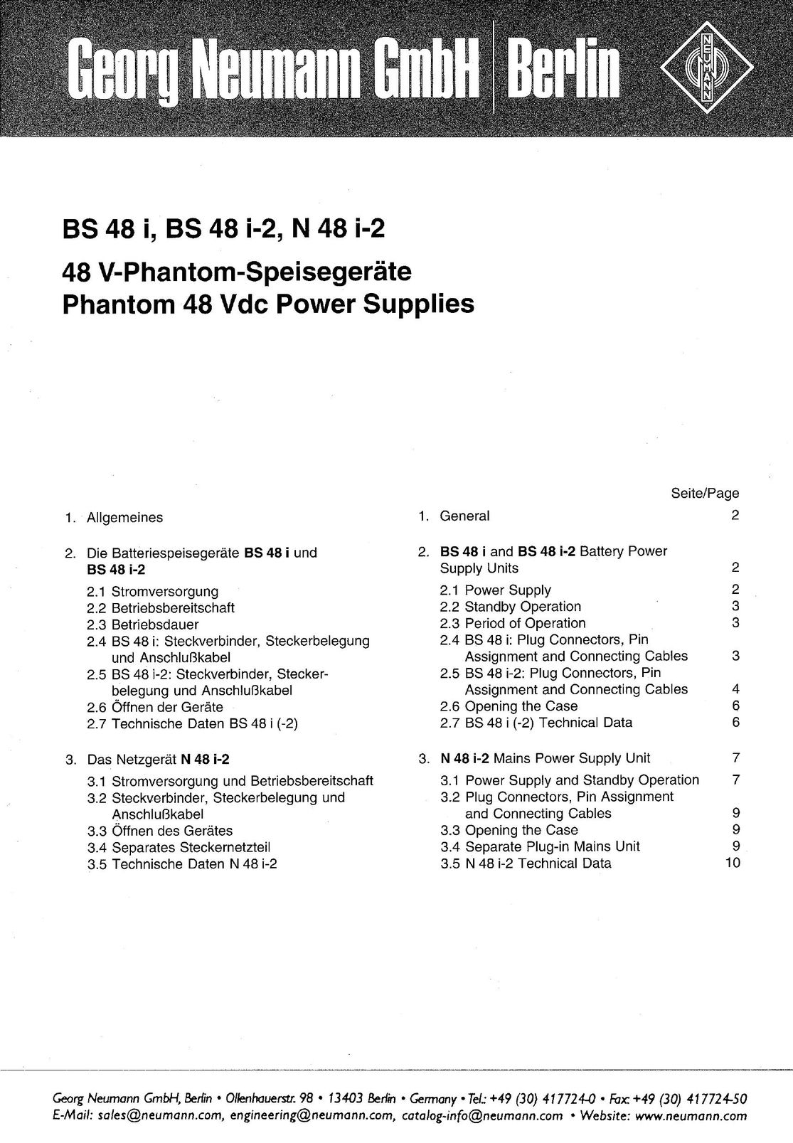 Neumann.Berlin BS 48 i Power Supply User Manual