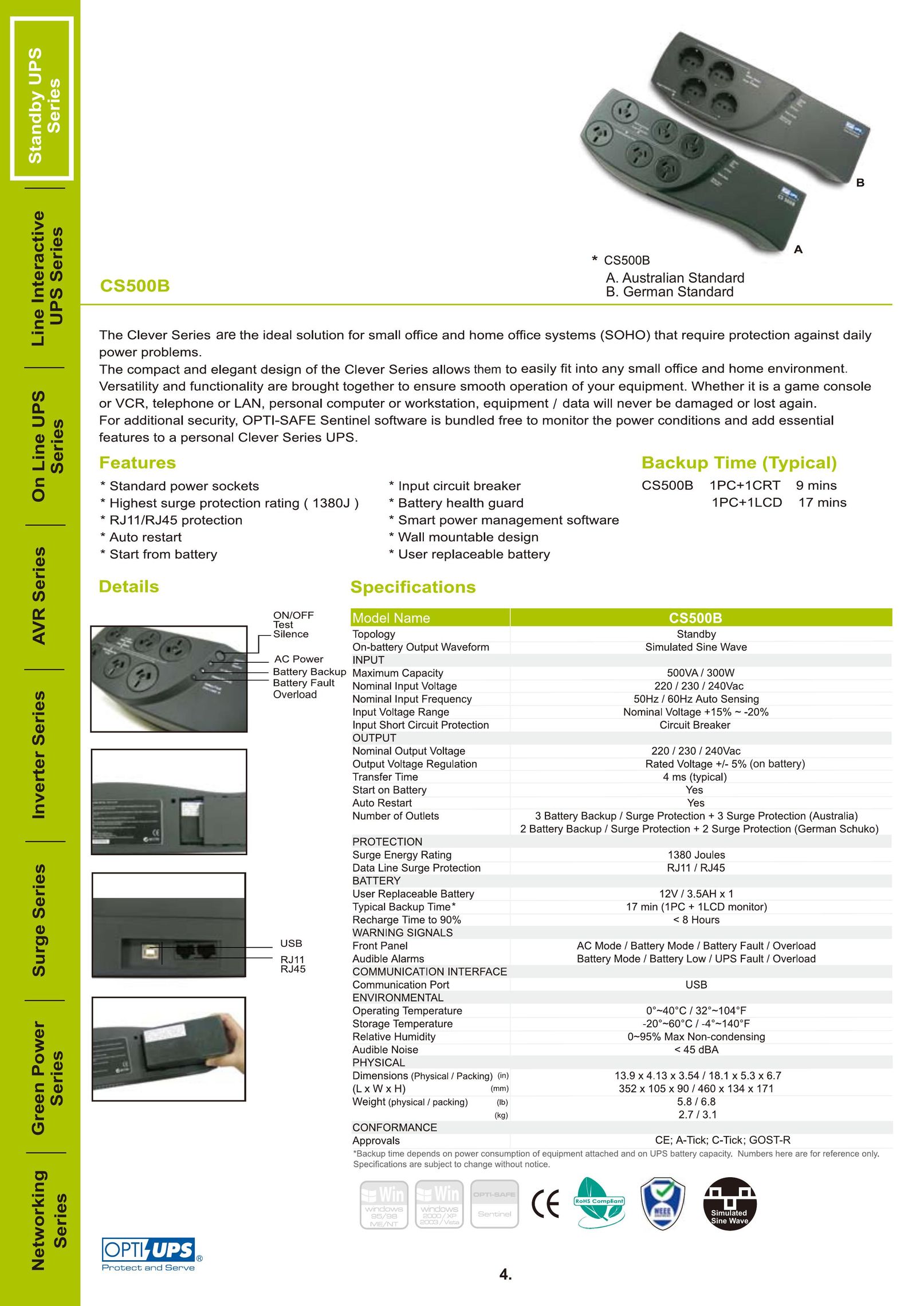 OPTI-UPS CS500B Power Supply User Manual
