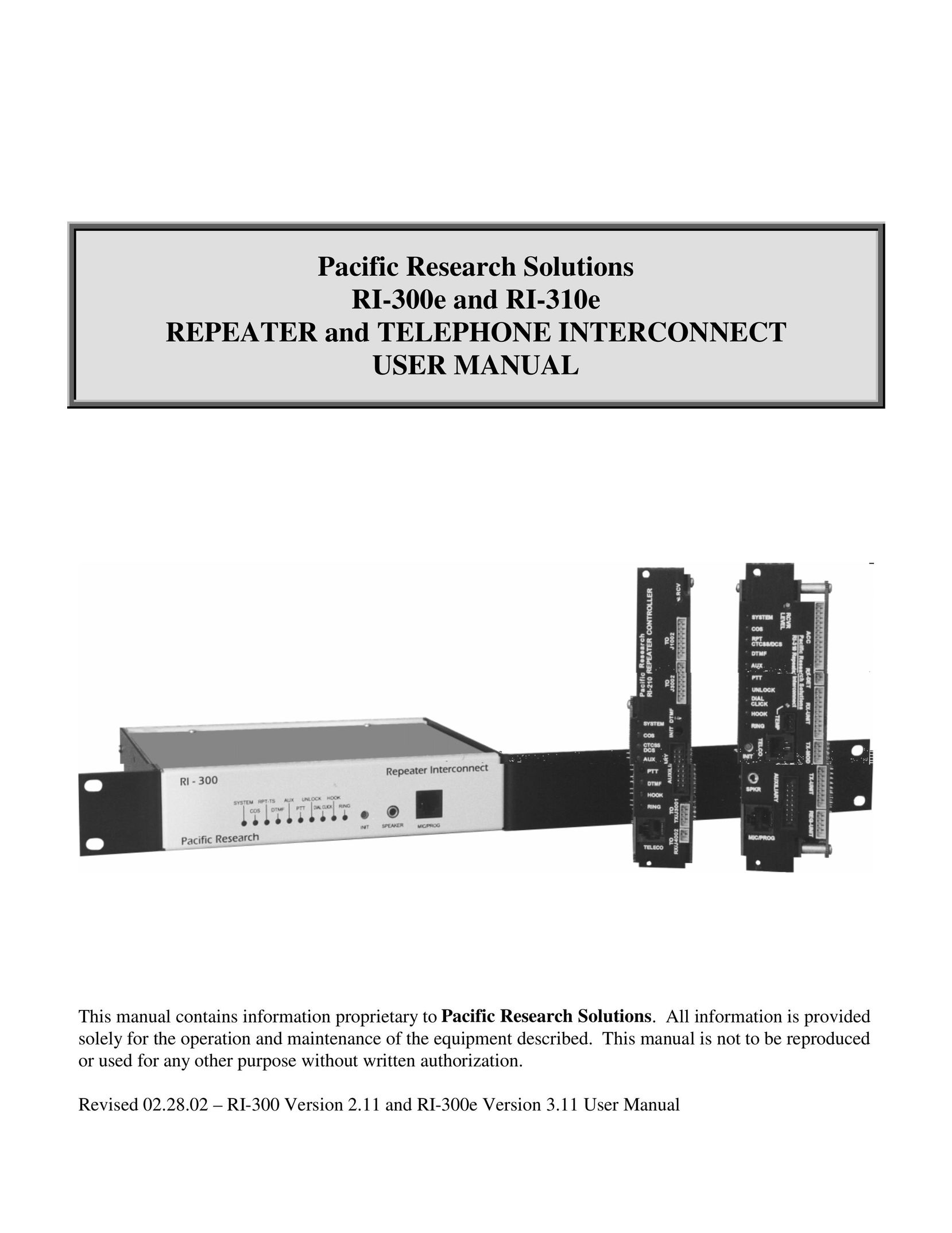 Pacific Digital RI-300e Power Supply User Manual