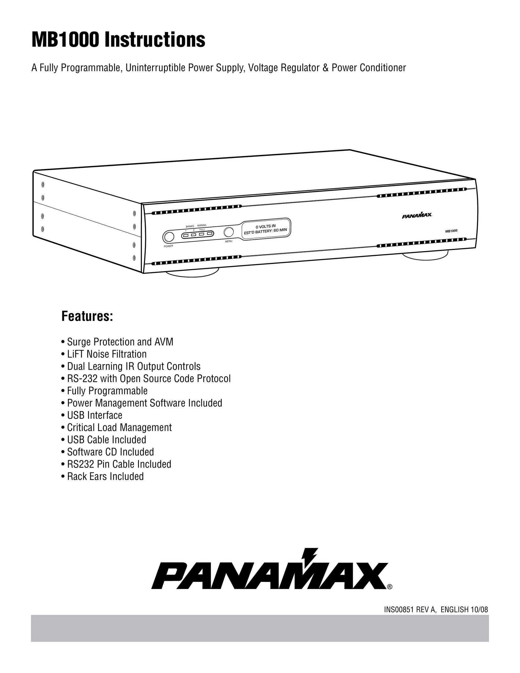 Panamax MB1000 Power Supply User Manual