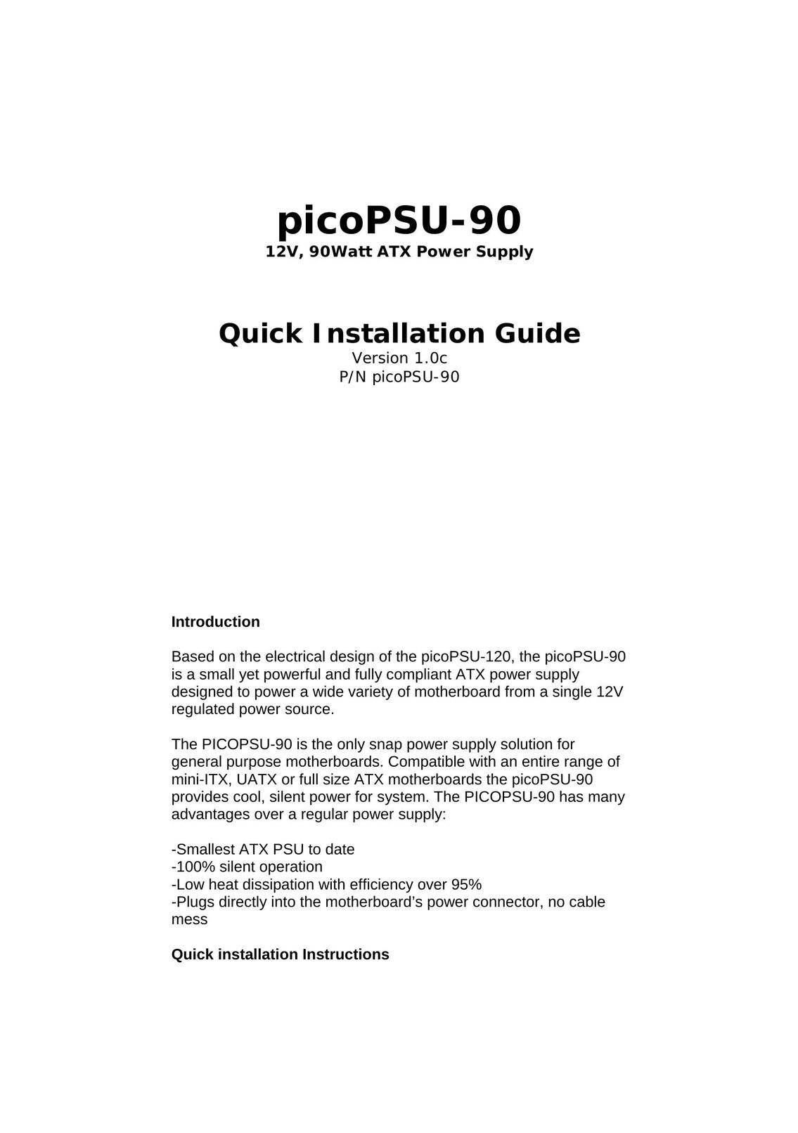 Pico Communications PICOPSU-90 Power Supply User Manual