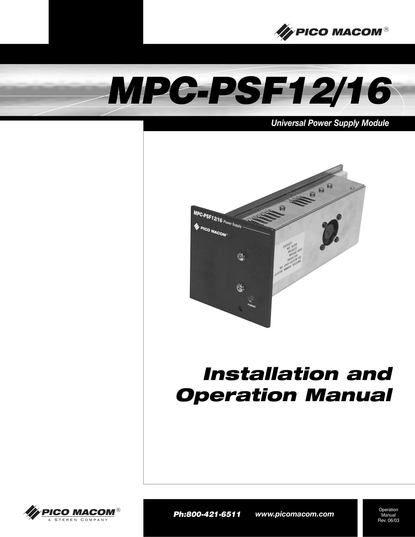 Pico Macom MPC-PSF12 Power Supply User Manual