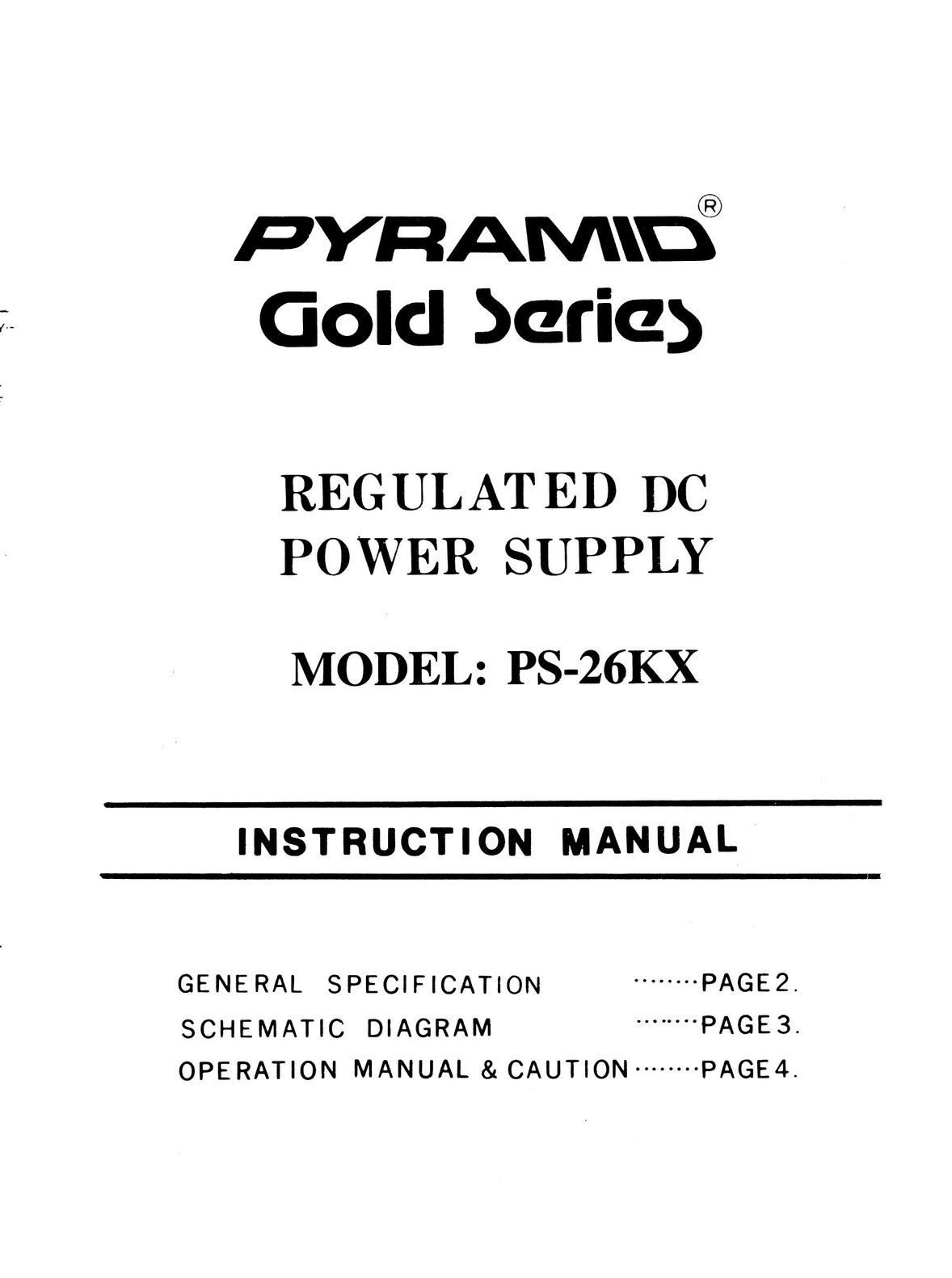 Pyramid Technologies PS-26KX Power Supply User Manual