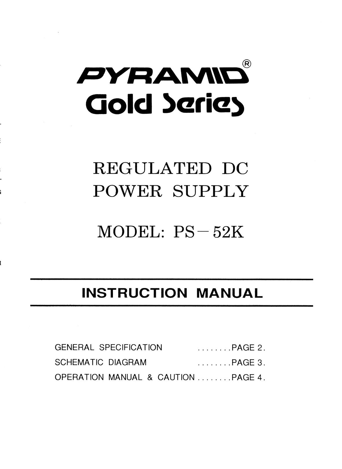 Pyramid Technologies PS-52K Power Supply User Manual