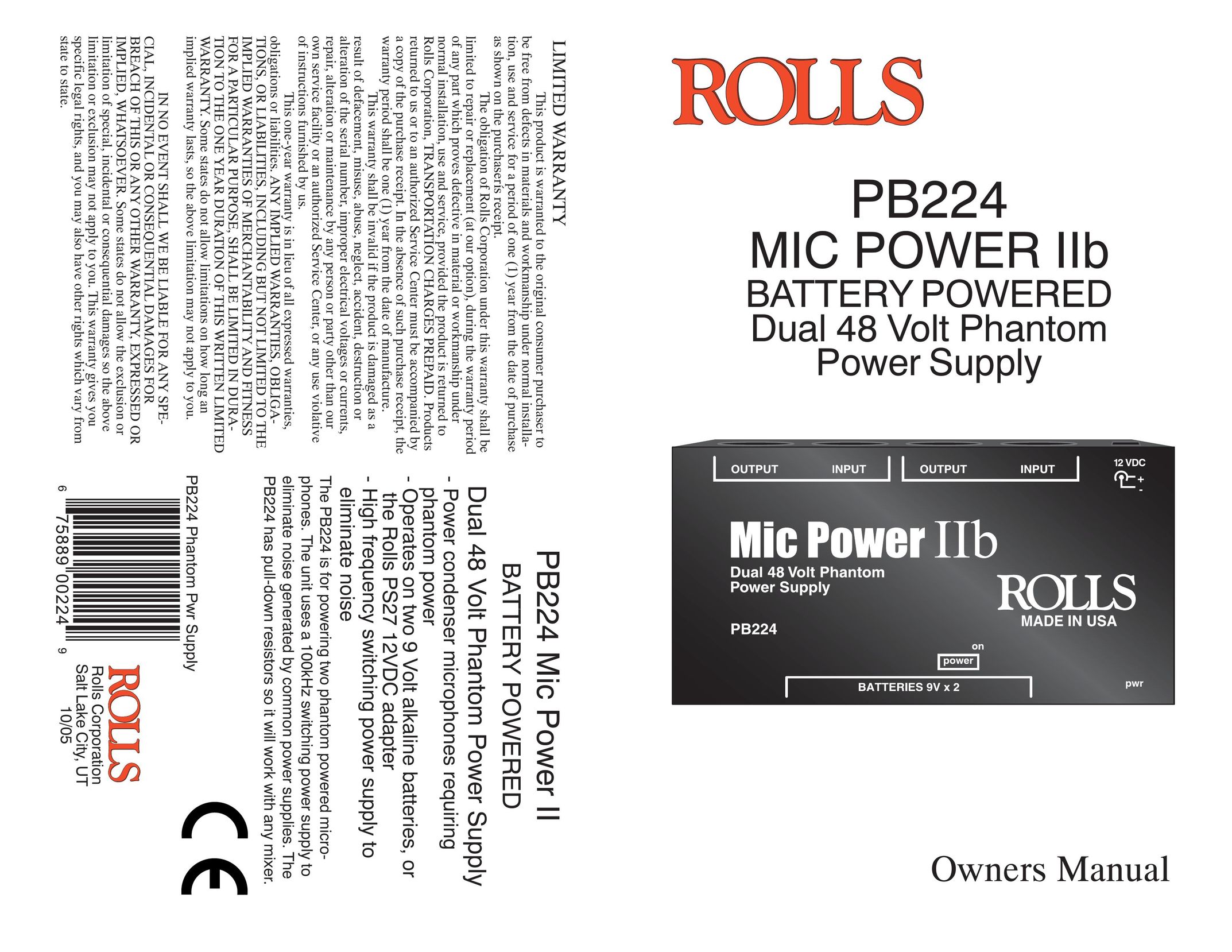 Rolls PB224 Power Supply User Manual
