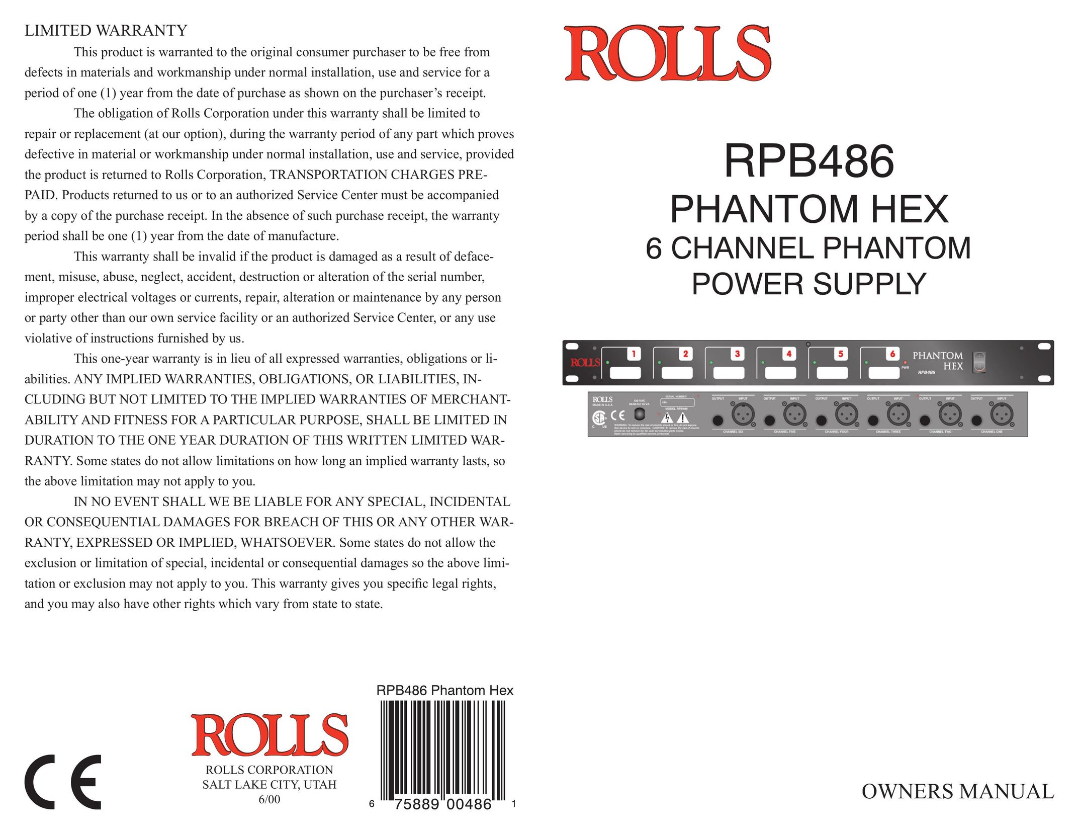 Rolls RPB486 Power Supply User Manual