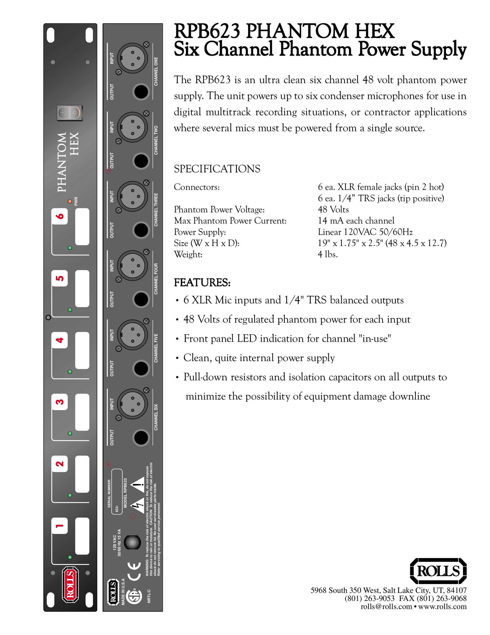 Rolls RPB623 Power Supply User Manual