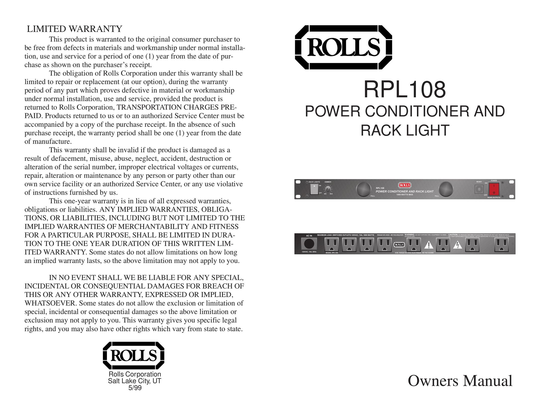 Rolls RPL108 Power Supply User Manual