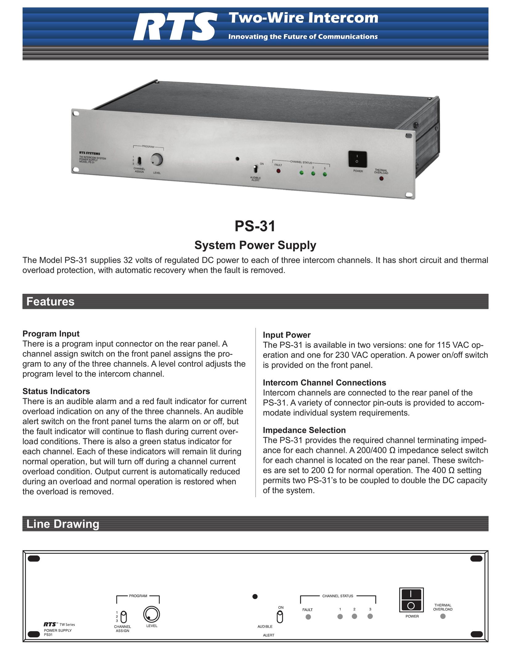 RTS PS-31 Power Supply User Manual