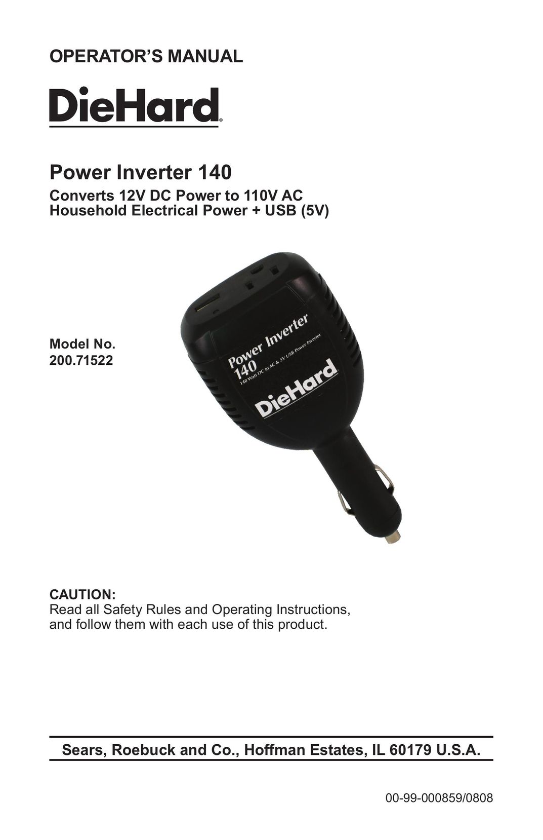 Sears 200.71522 Power Supply User Manual