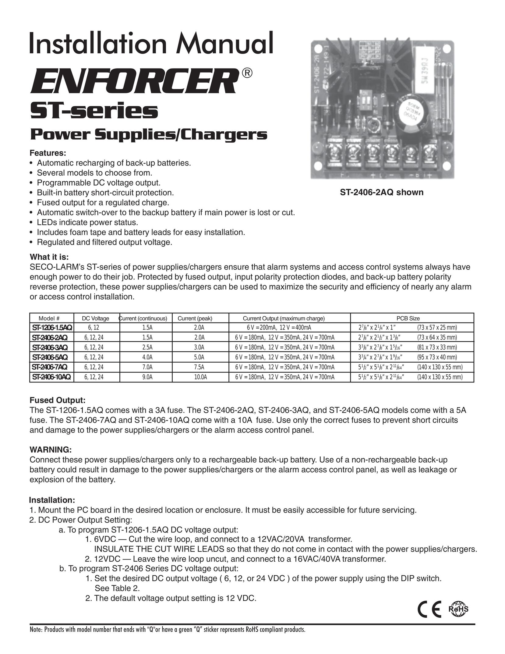 SECO-LARM USA ST-2406-5AQ Power Supply User Manual