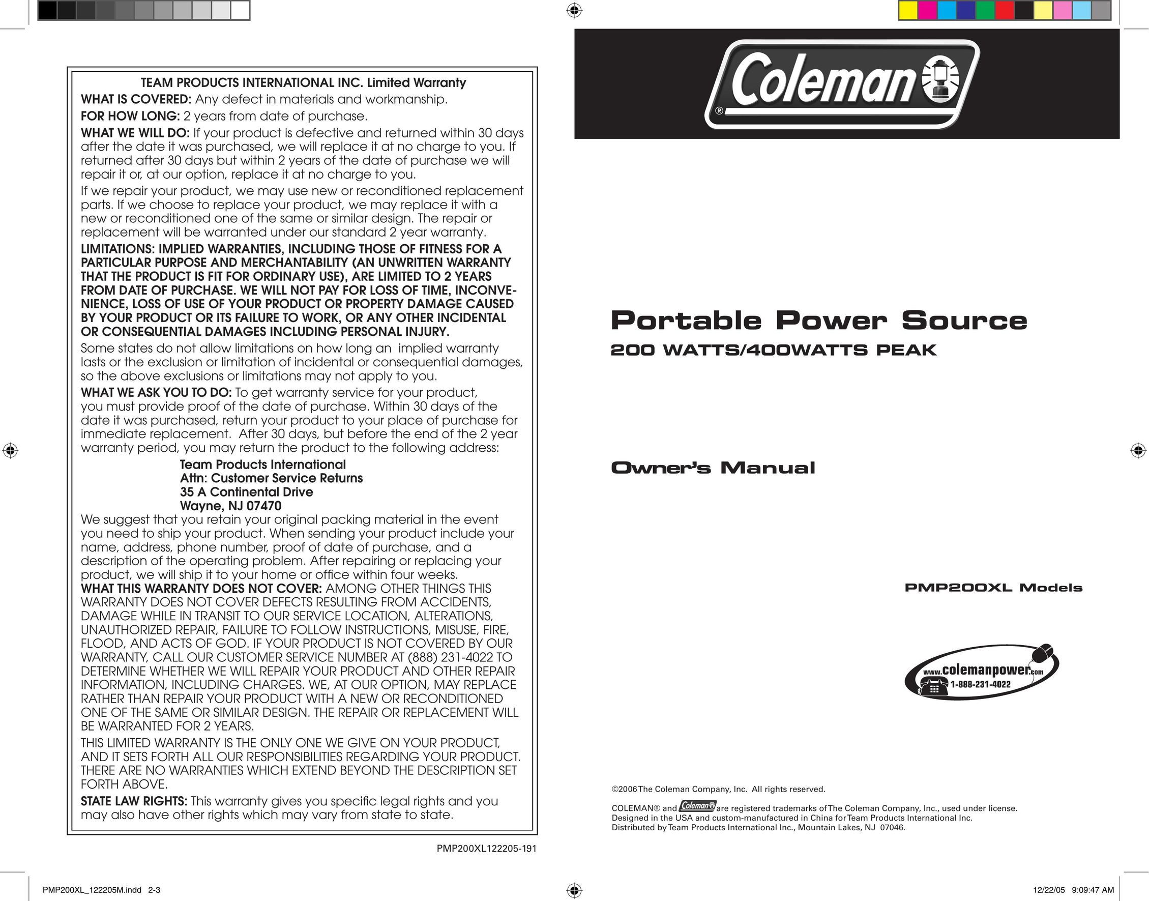 Team Products PMP200XL Power Supply User Manual