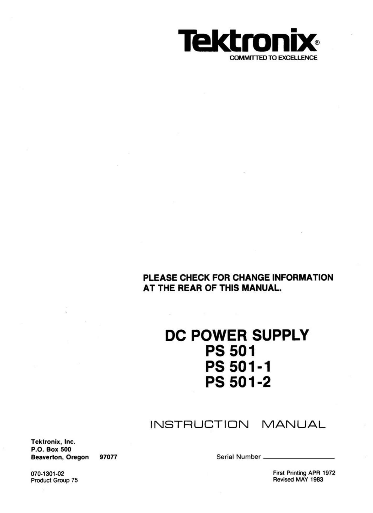 Tektronix ps 501 Power Supply User Manual
