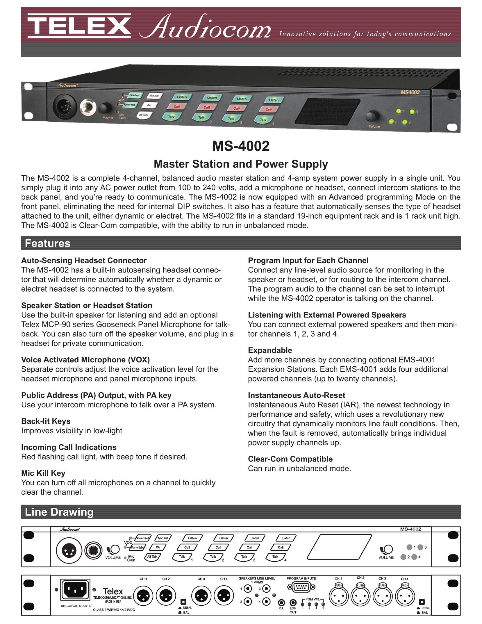 Telex MS-4002 Power Supply User Manual