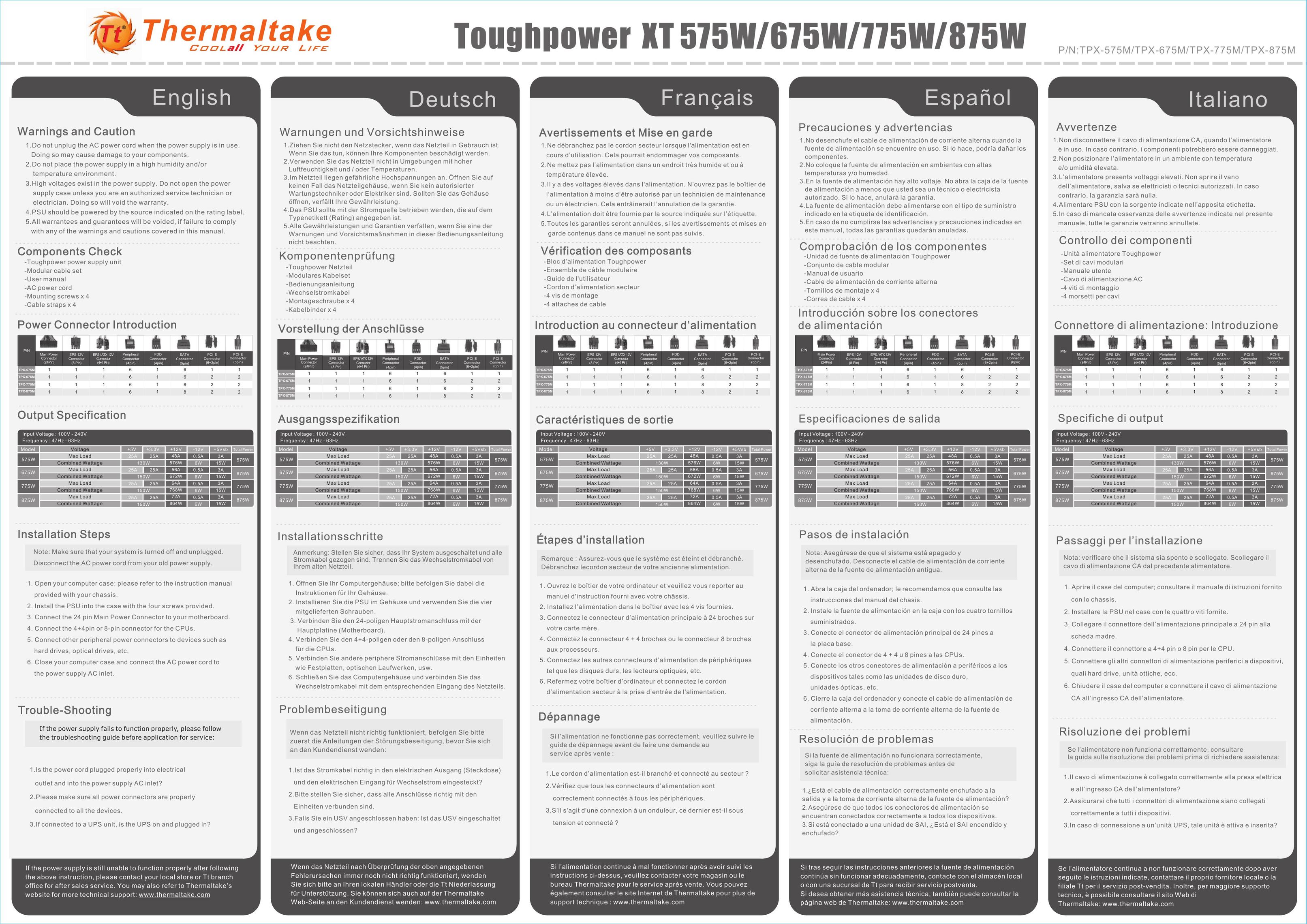 Thermaltake 775W Power Supply User Manual