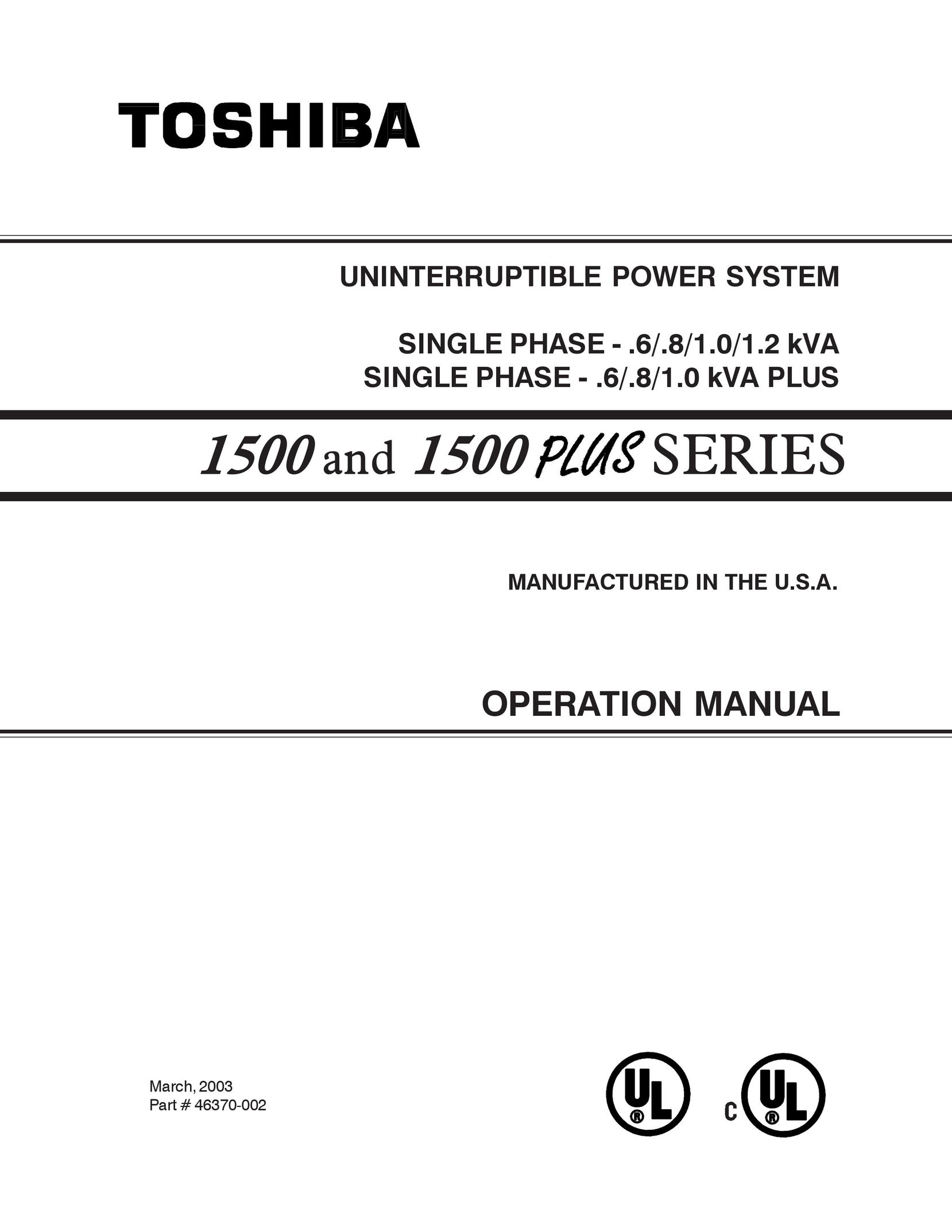 Toshiba 1500 SERIES Power Supply User Manual