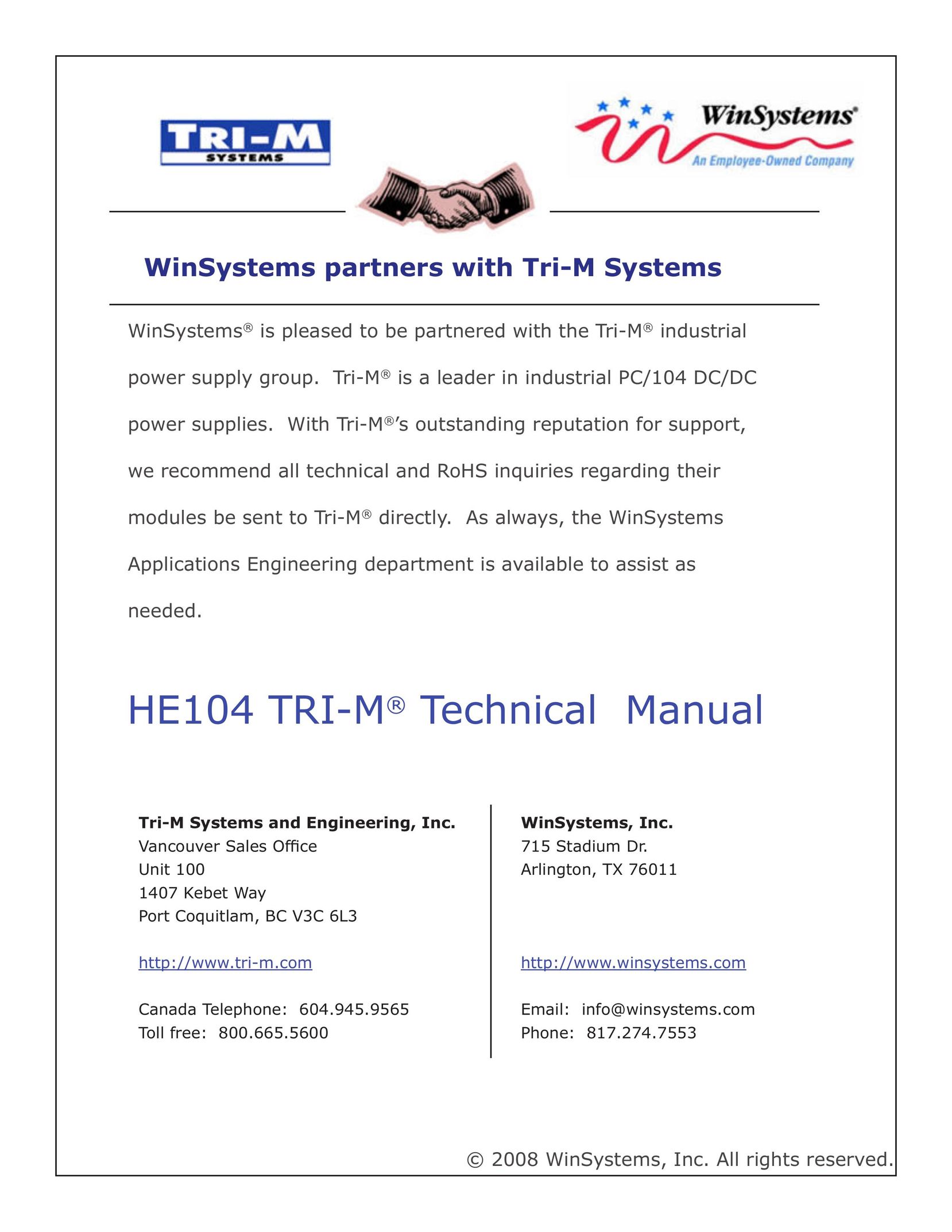 Tri-M Systems HE104 Power Supply User Manual