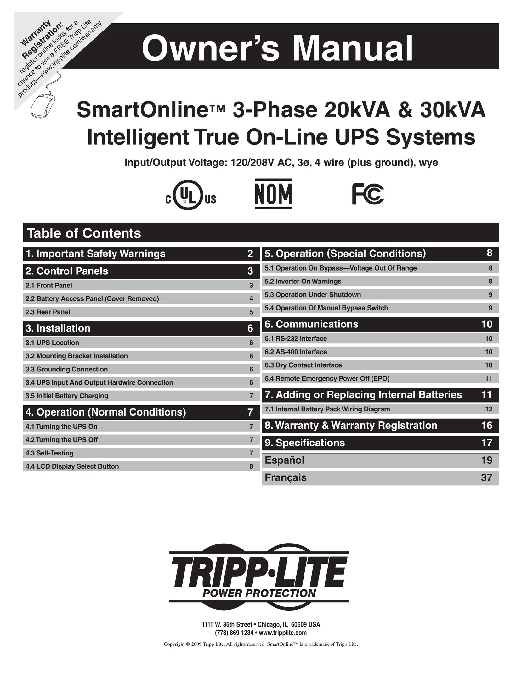 Tripp Lite 120/208V Power Supply User Manual