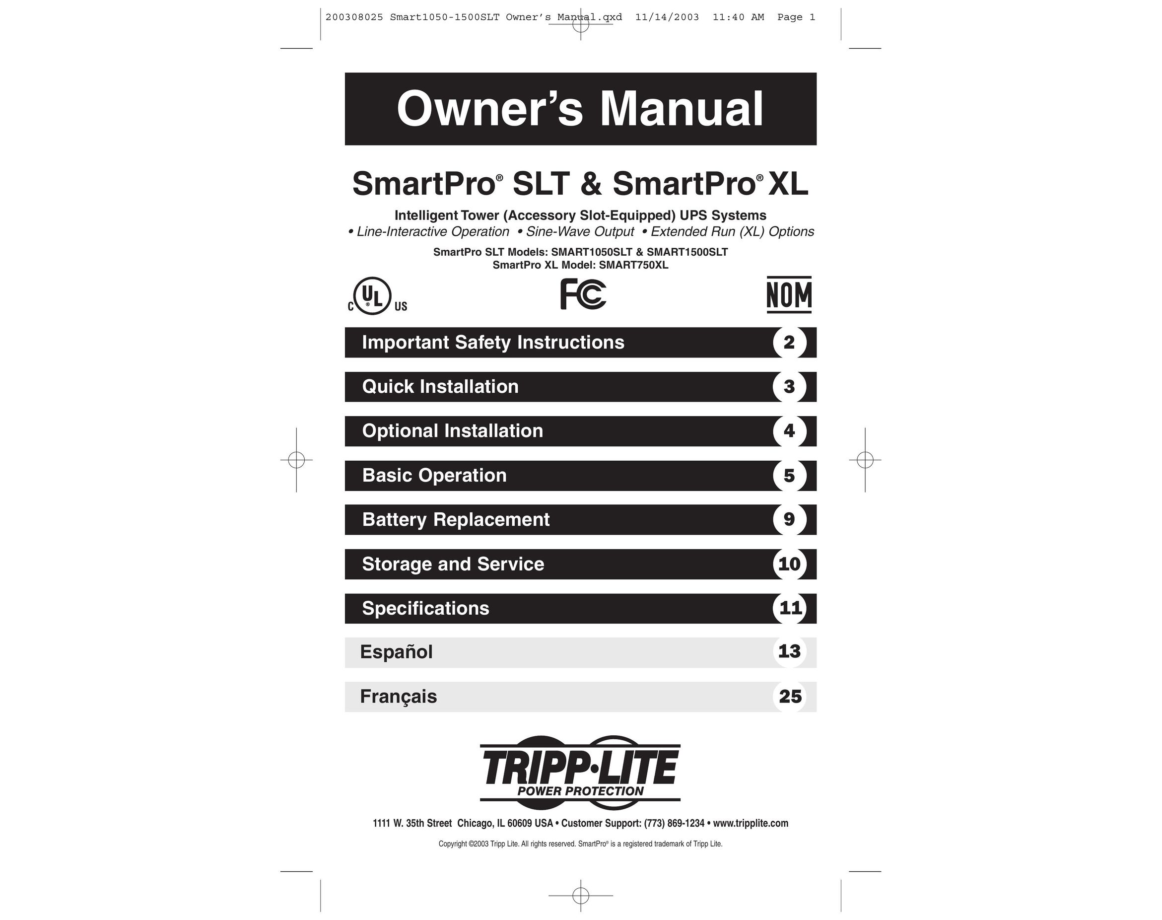 Tripp Lite 1500SLT Power Supply User Manual