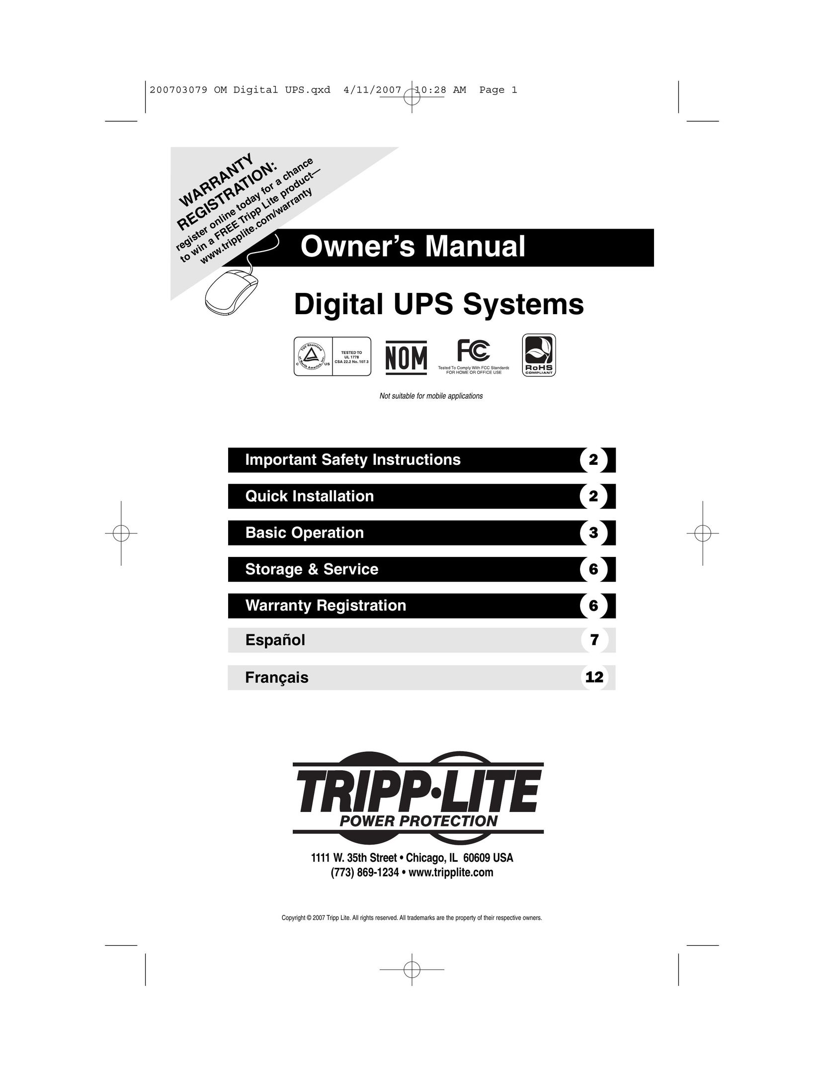 Tripp Lite 200703079 Power Supply User Manual