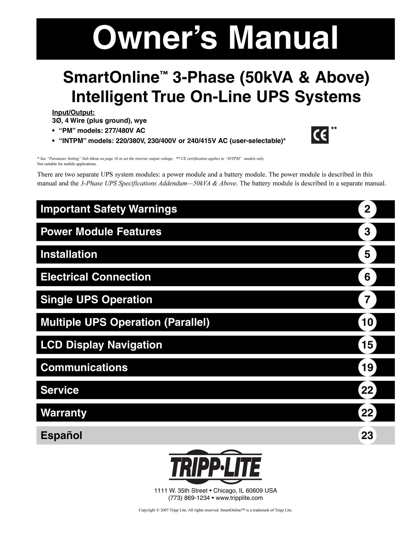 Tripp Lite 240/415V AC Power Supply User Manual
