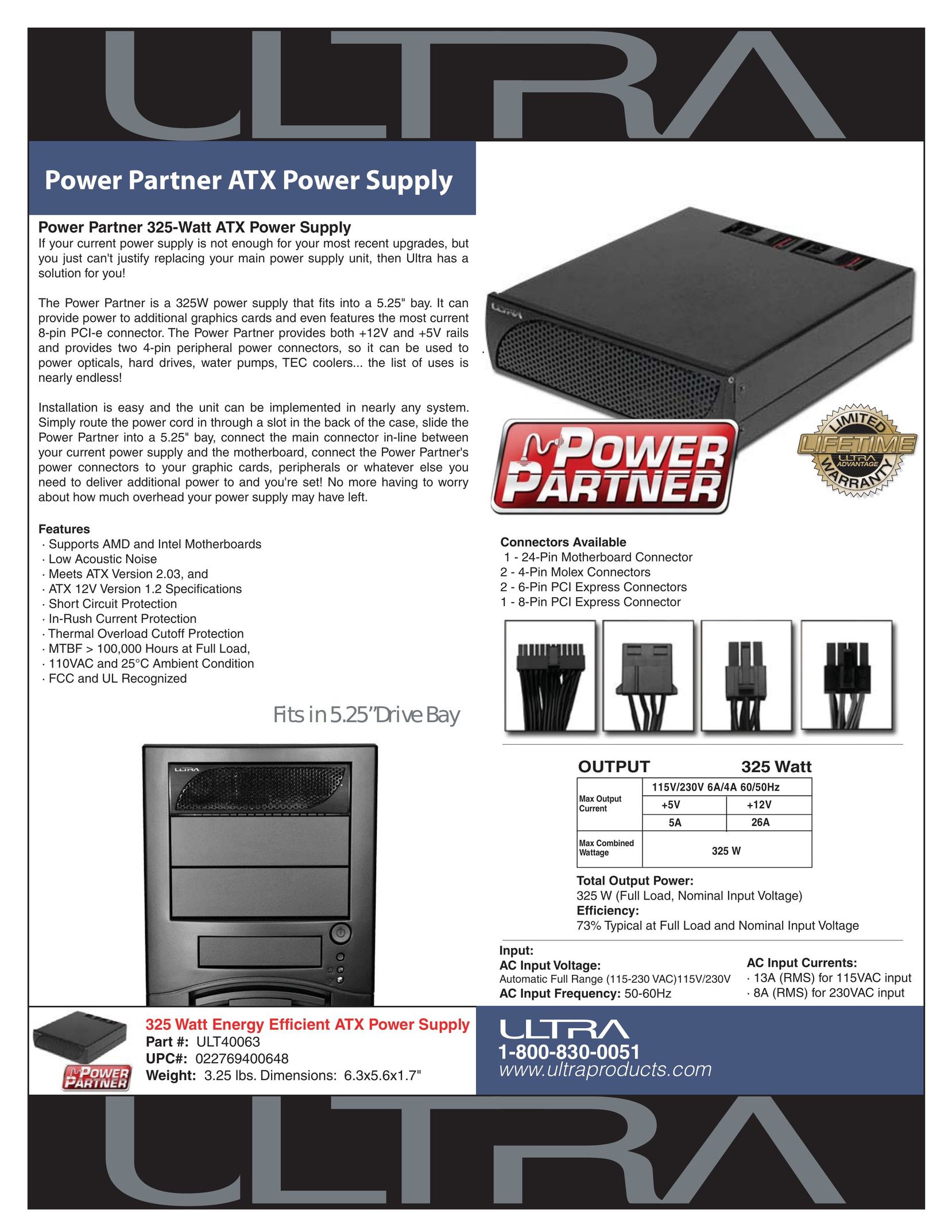 Ultra Products ULT40063 Power Supply User Manual