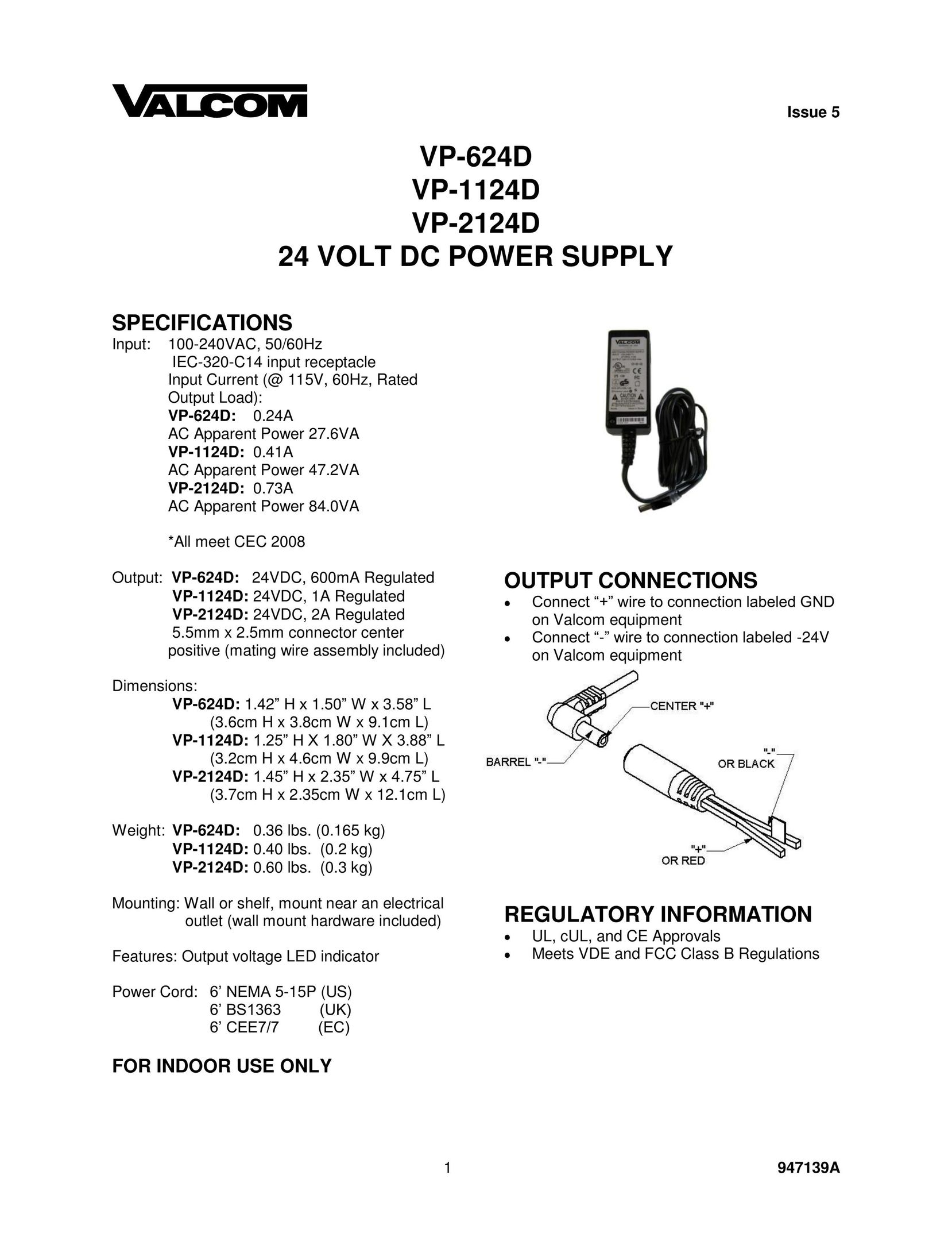 Valcom VP-1124D Power Supply User Manual