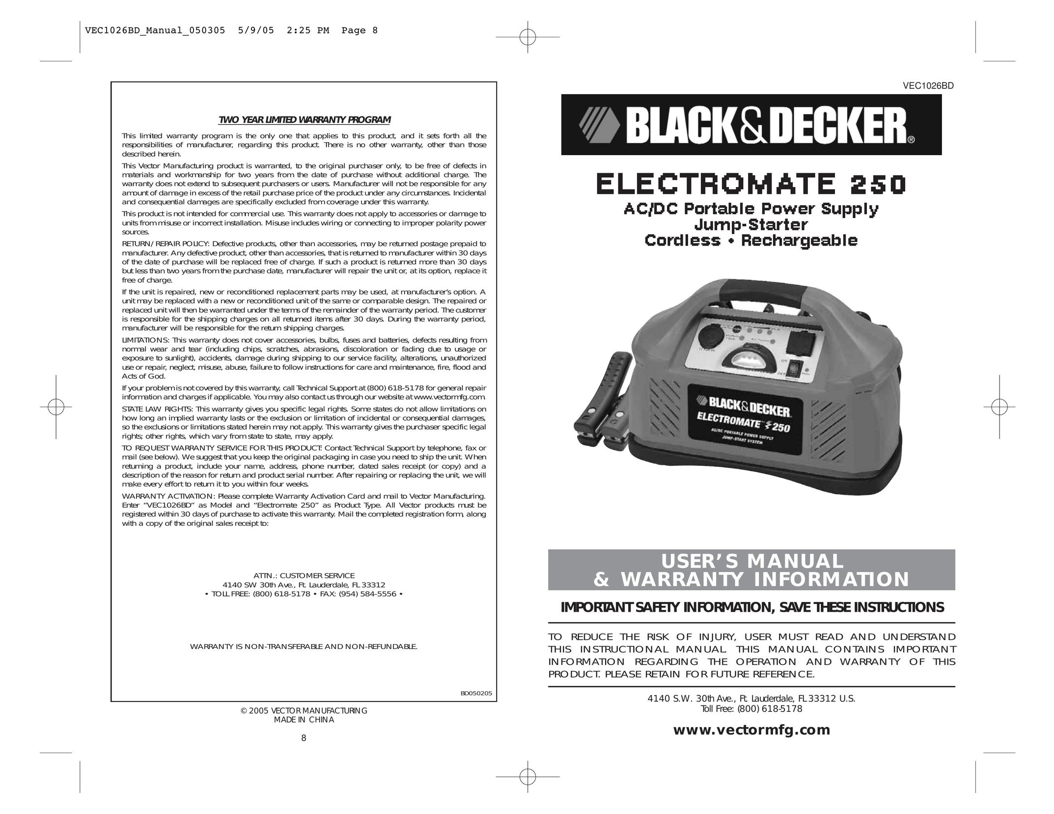 Vector VEC1026BD Power Supply User Manual
