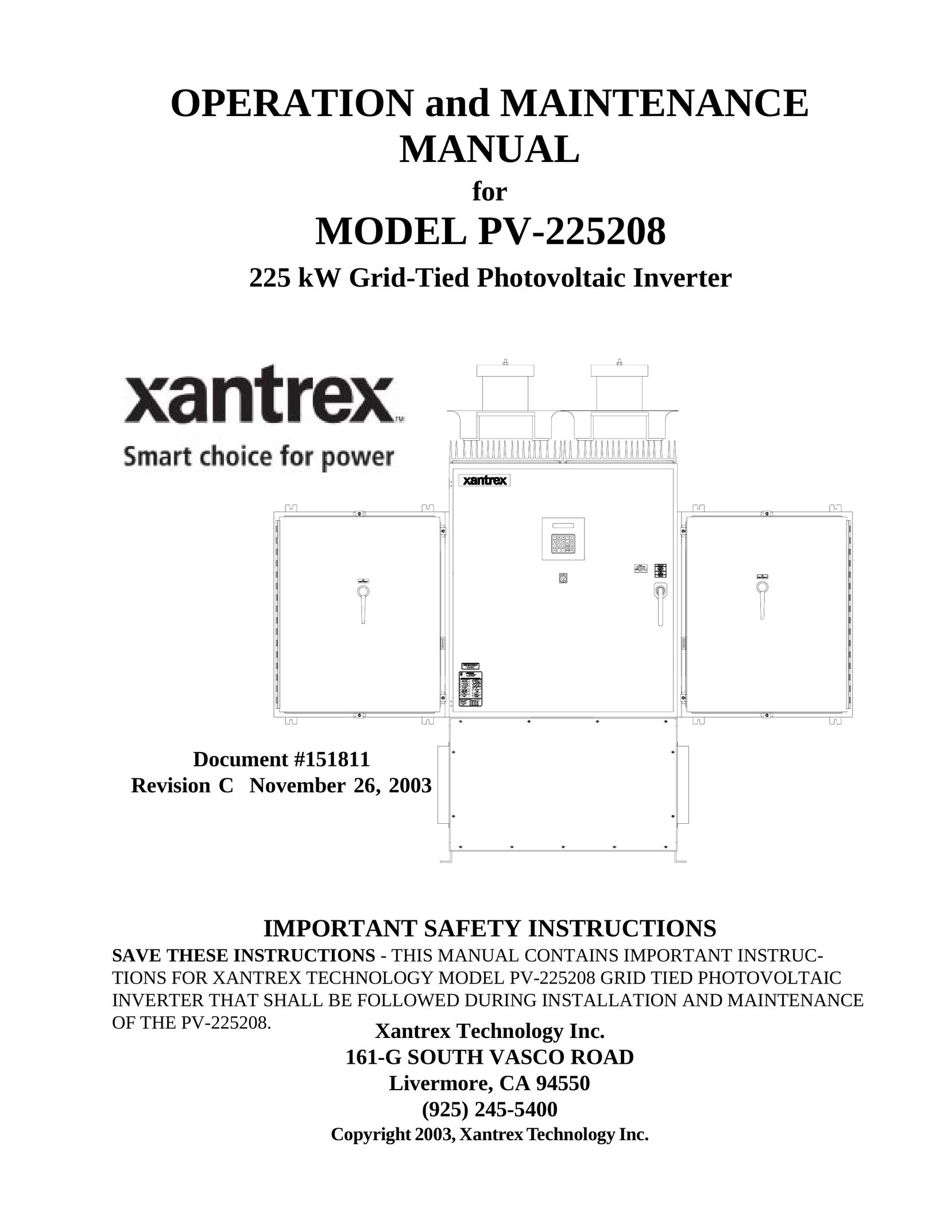Xantrex Technology PV-225208 Power Supply User Manual