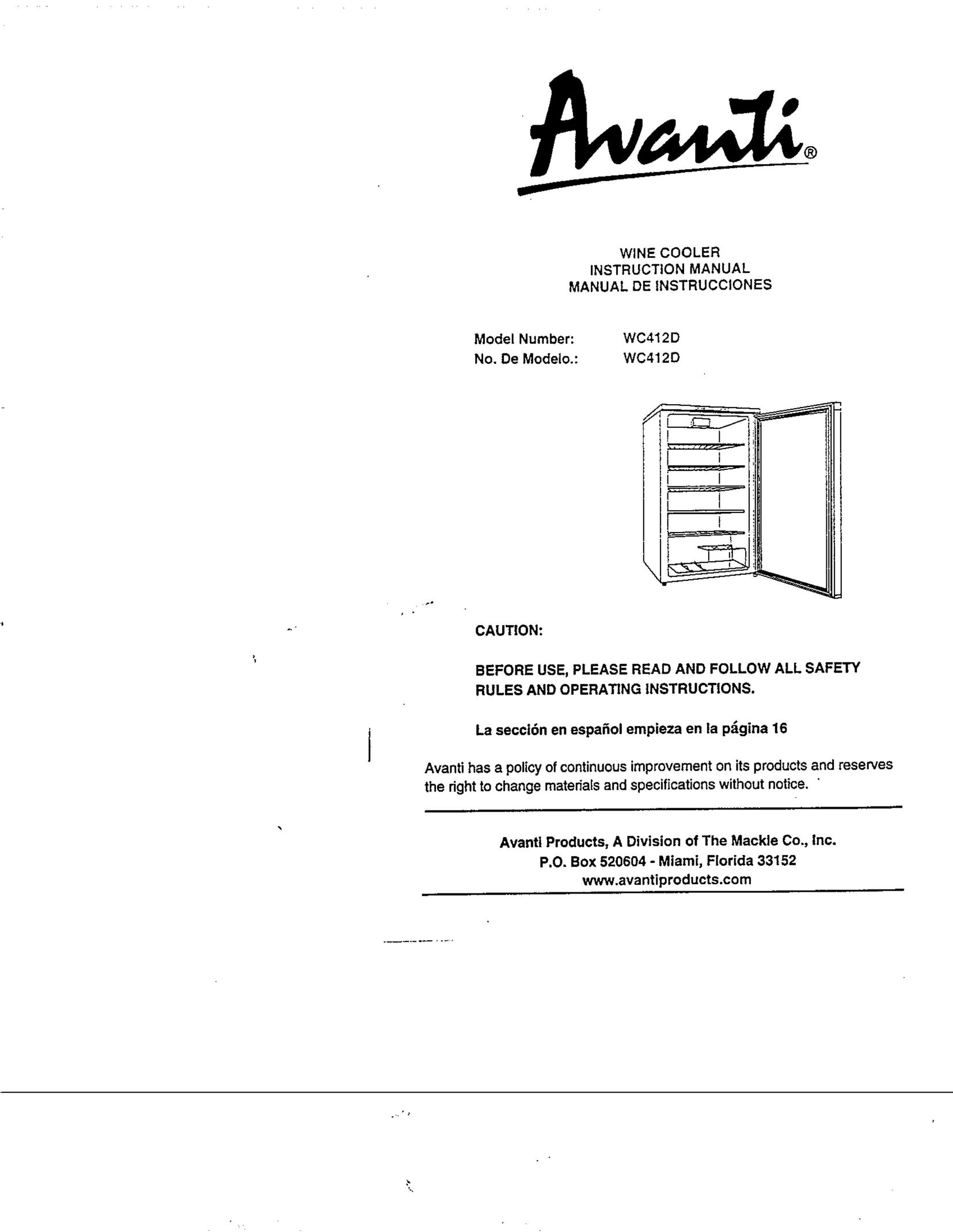 Avanti WC412D Printer User Manual