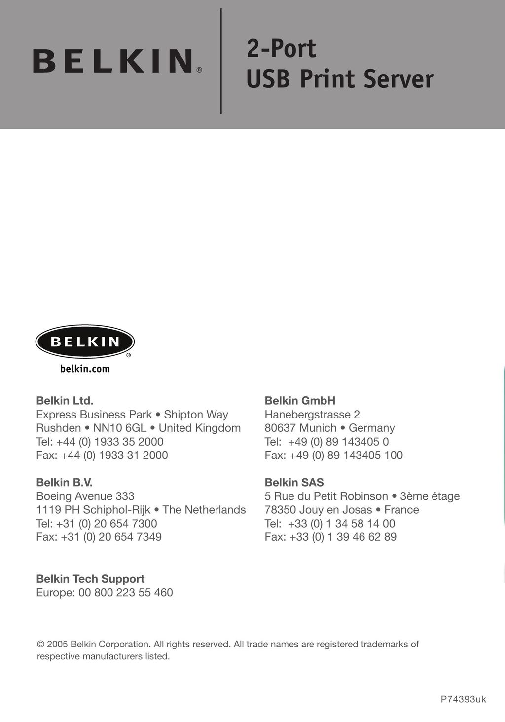 Belkin P74393UK Printer User Manual