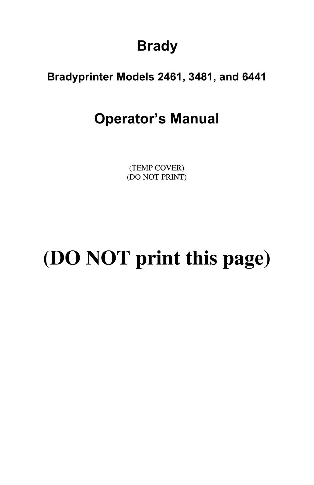 Brady 3481 Printer User Manual
