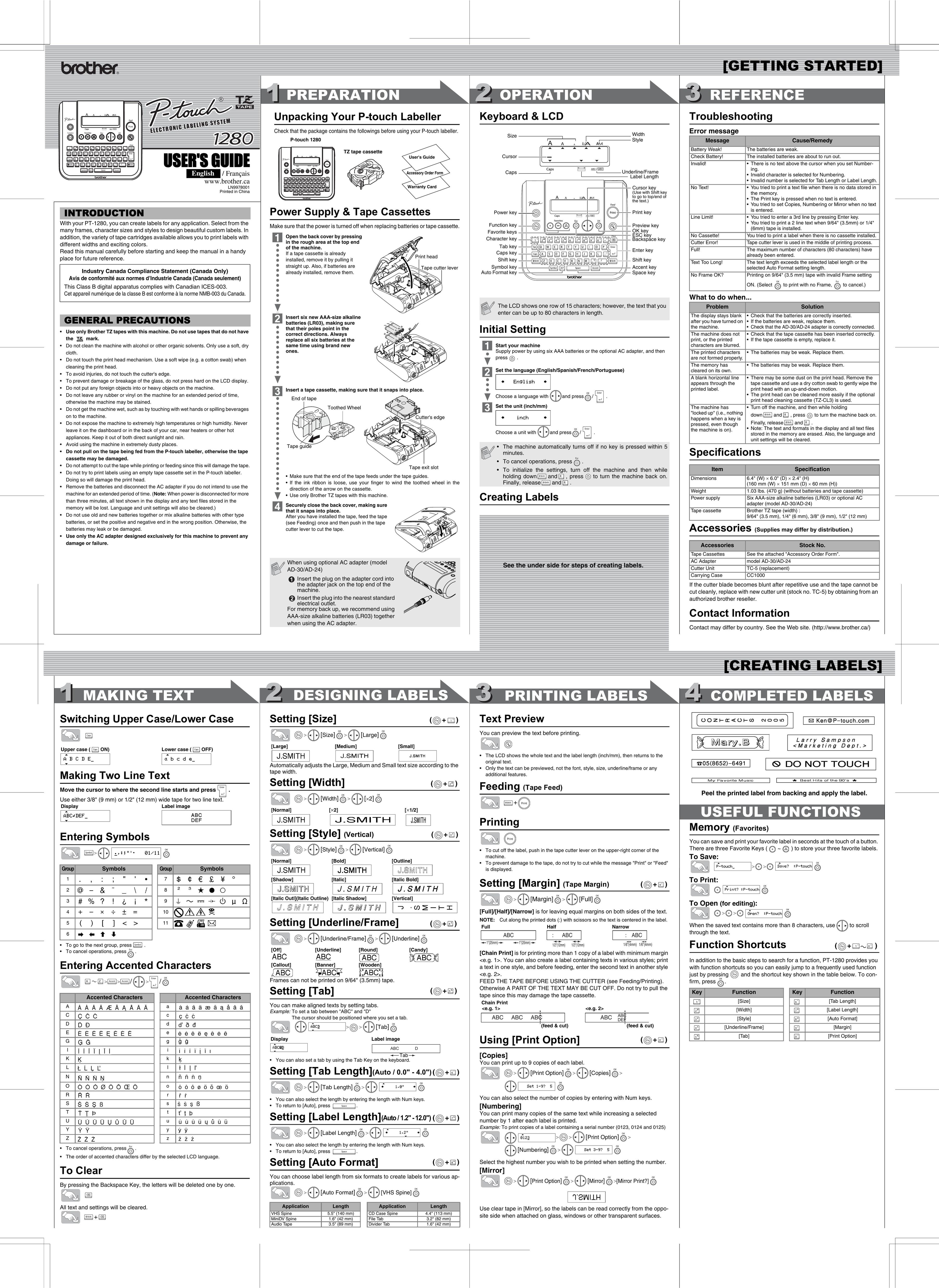 Brother 1280 Printer User Manual