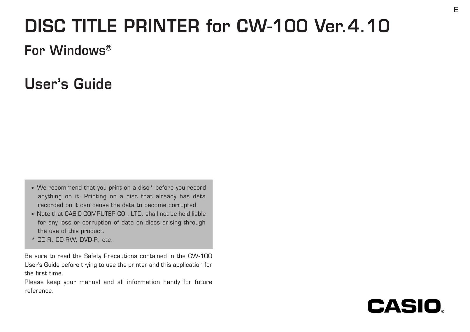 Casio CW-100 Printer User Manual