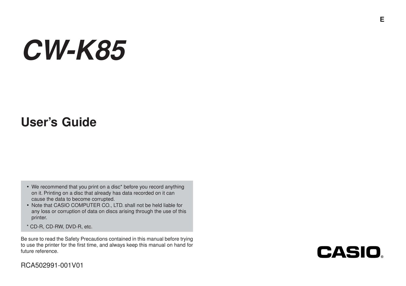 Casio CW-K85 Printer User Manual