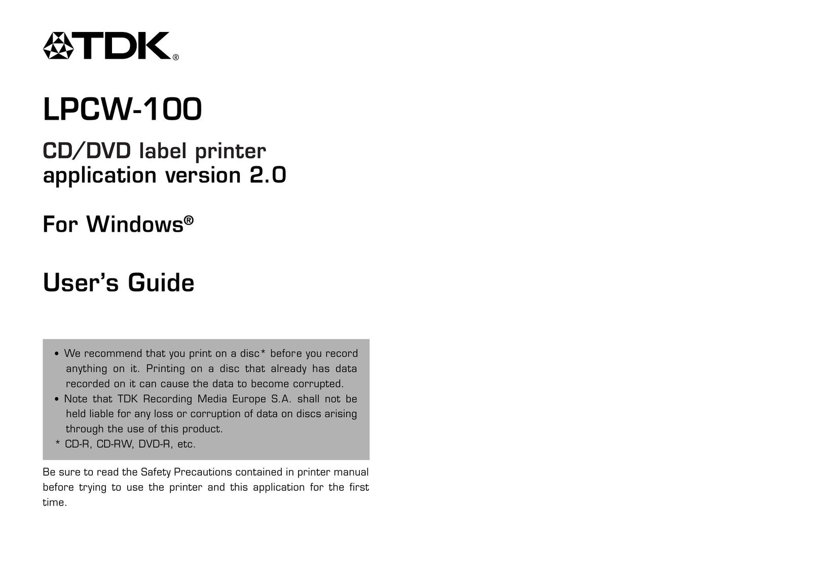 Casio LPCW-100 Printer User Manual