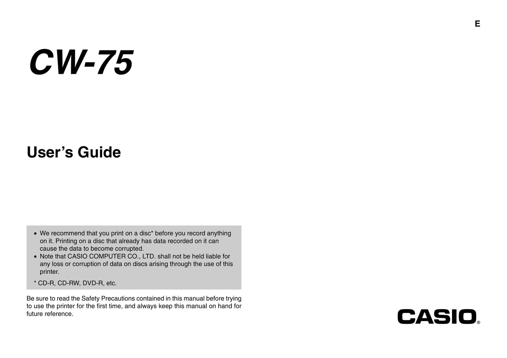 Casio Printer CW-75 Printer User Manual