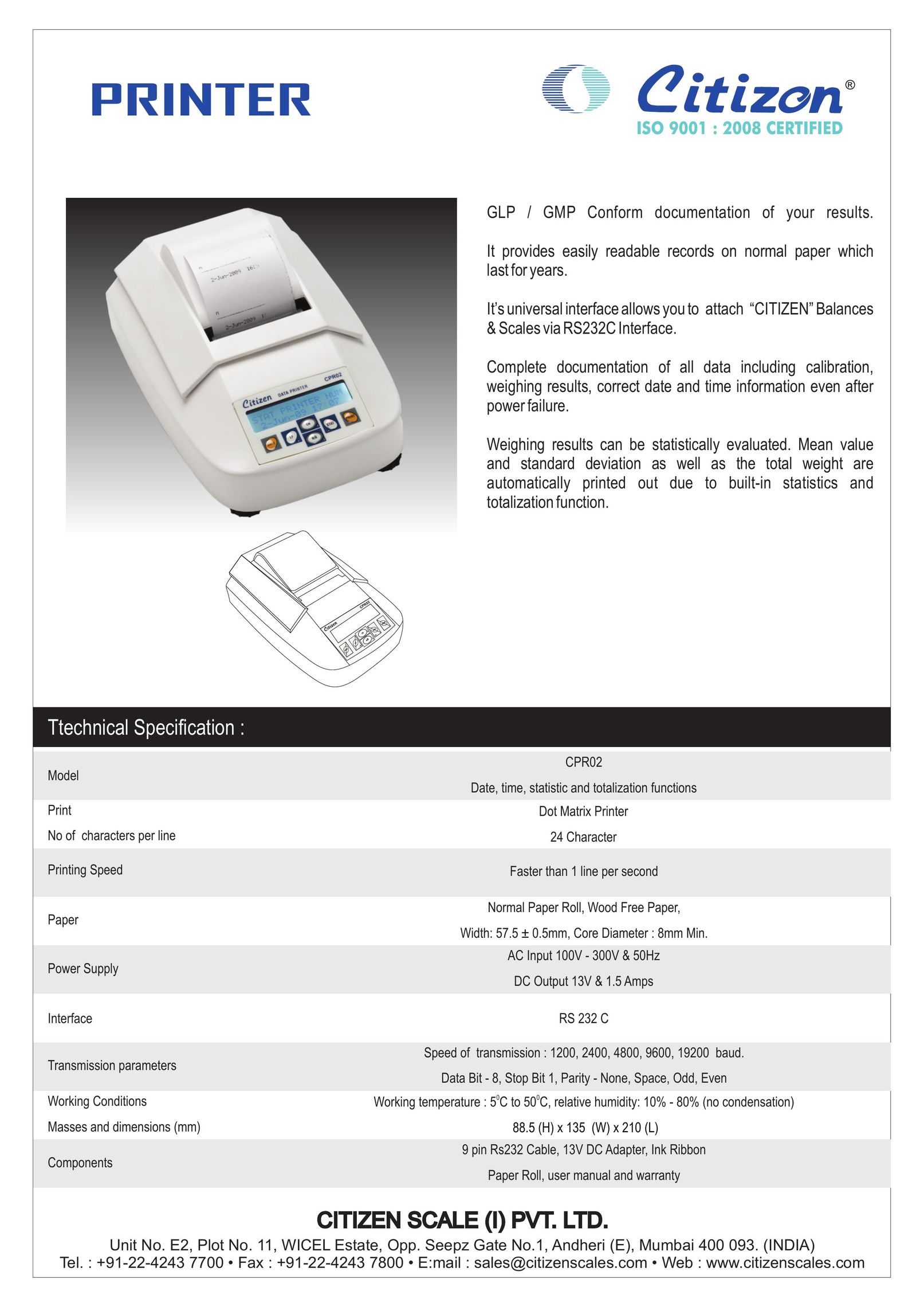 Citizen CPR02 Printer User Manual
