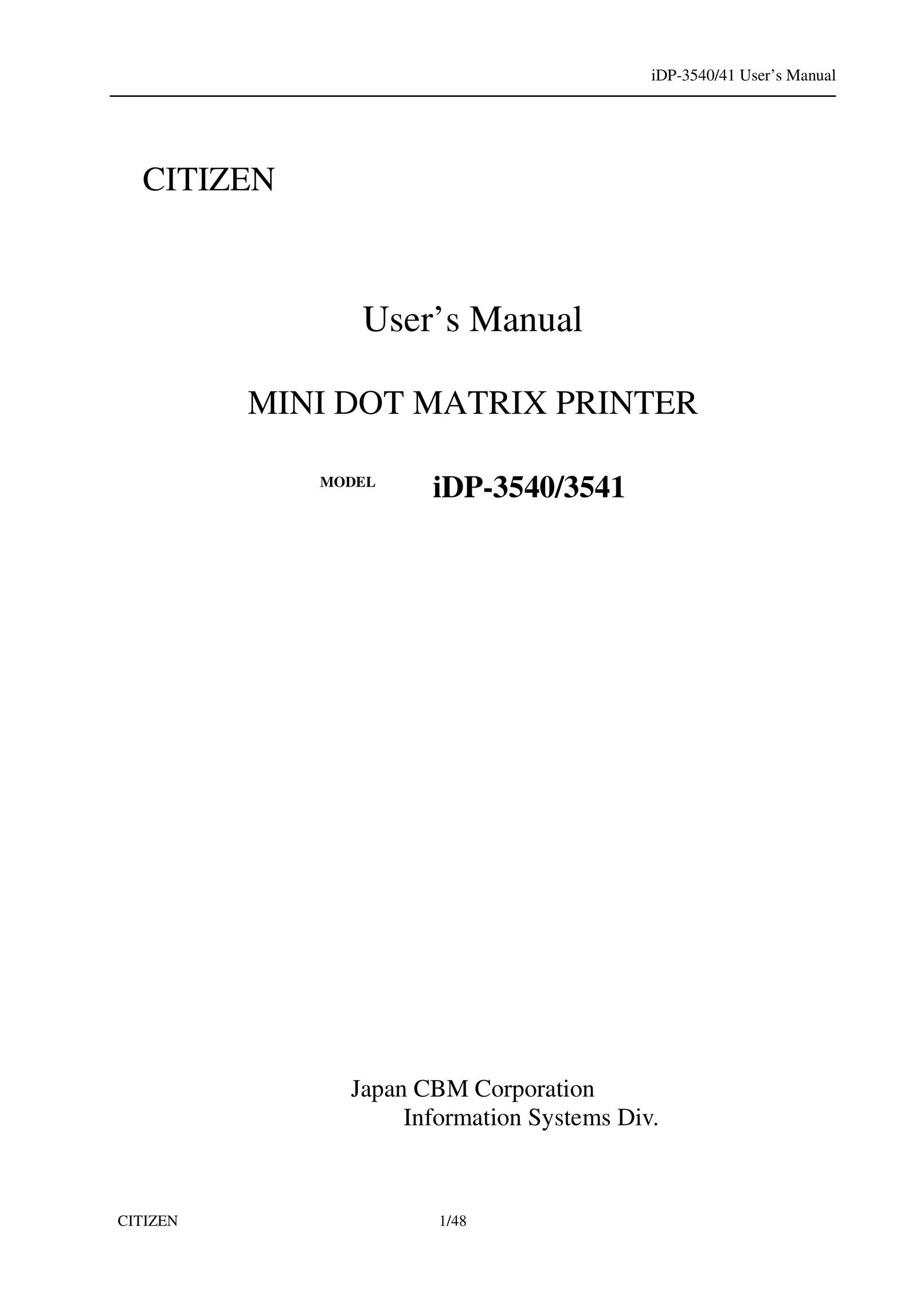 Citizen Systems 3541 Printer User Manual