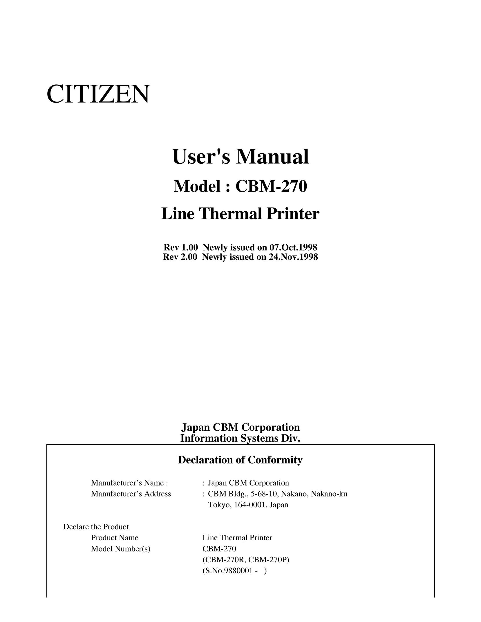 Citizen Systems CBM-270 Printer User Manual