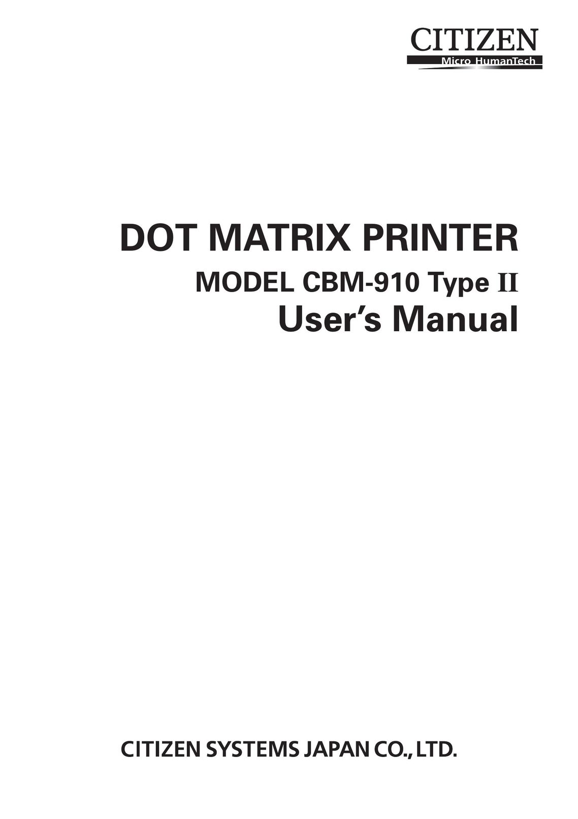 Citizen Systems CBM-910 Type II Printer User Manual