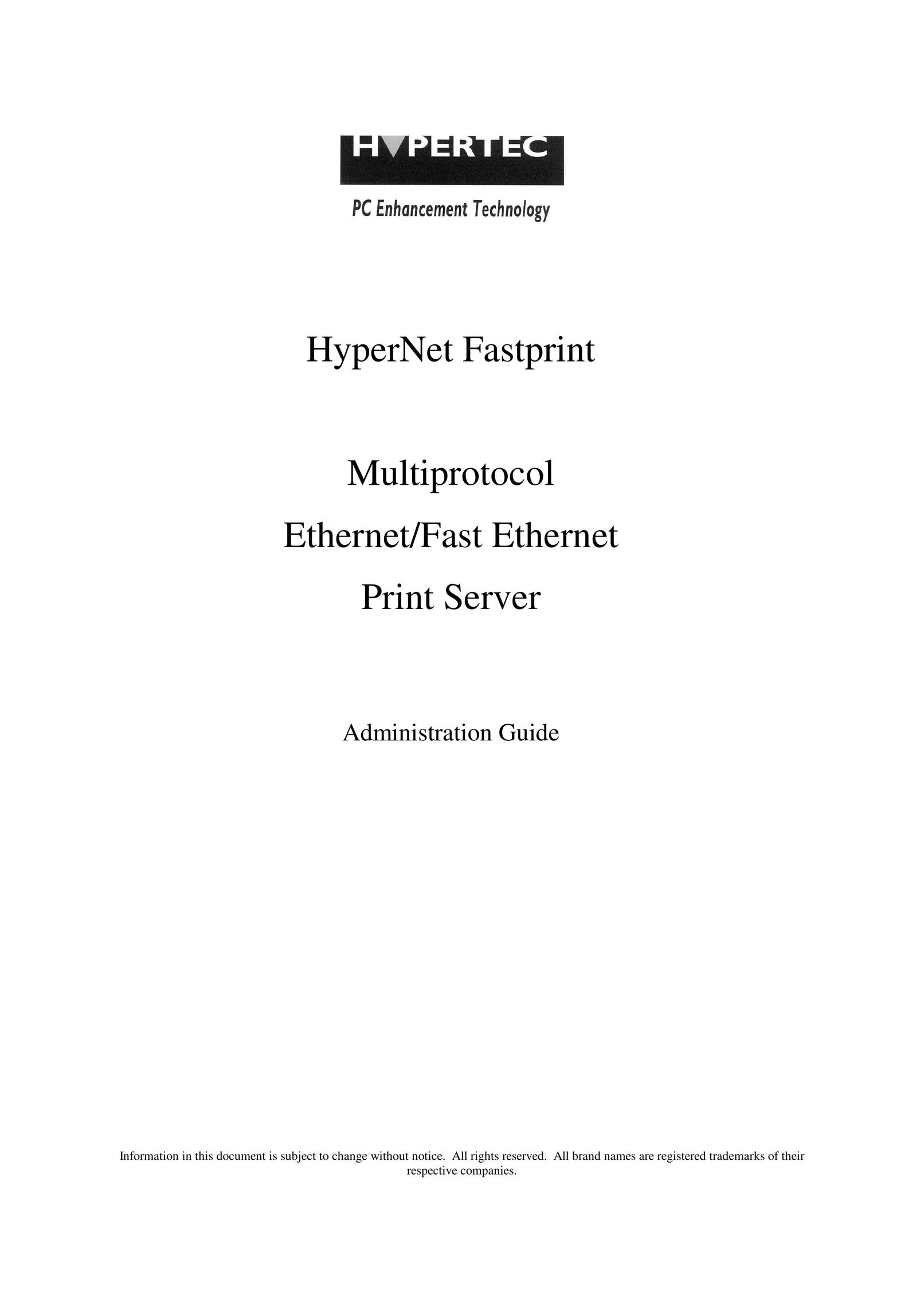 Hypertec Fastprint Multiprotocol Ethernet/Fast Ethernet Print Server Printer User Manual