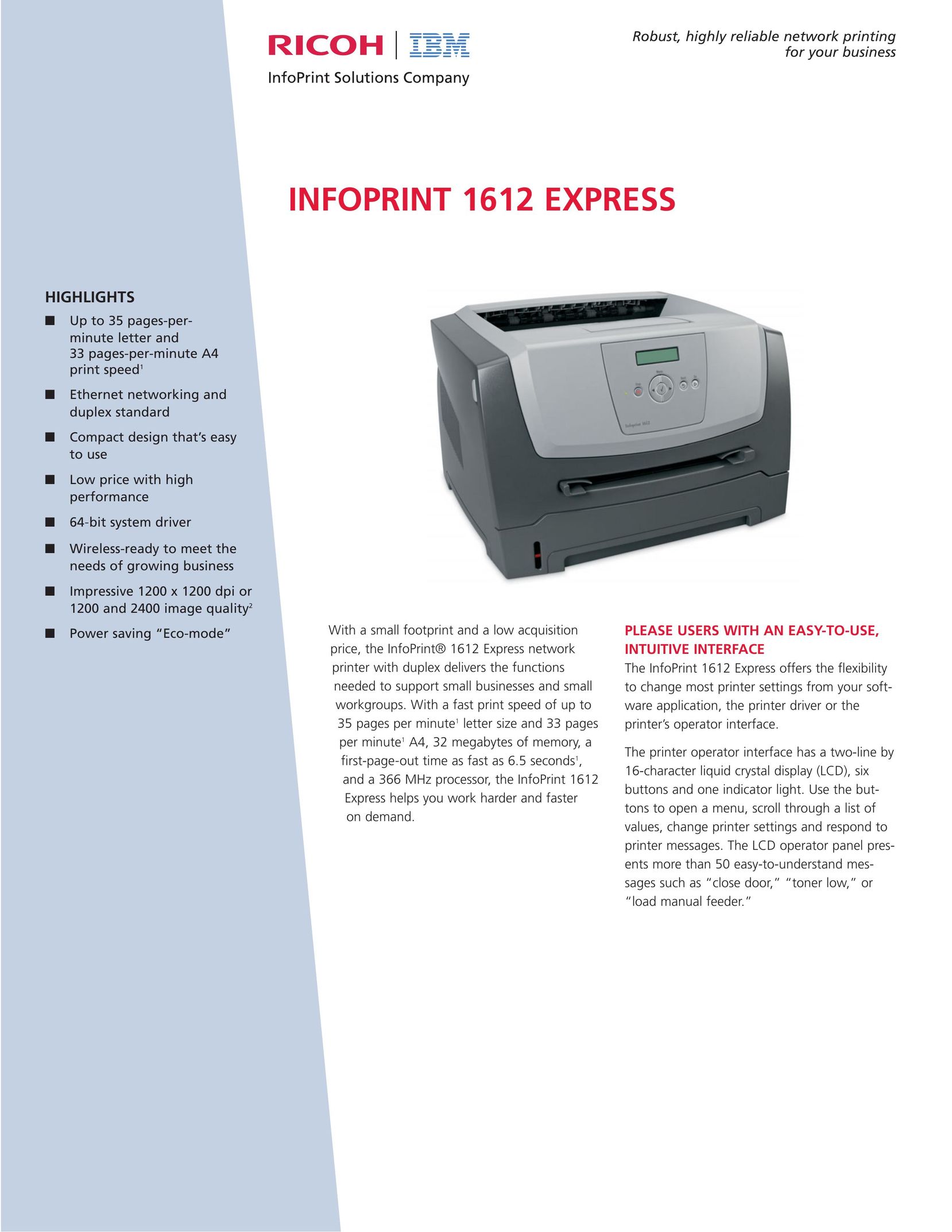 IBM Ricoh 1612 Printer User Manual